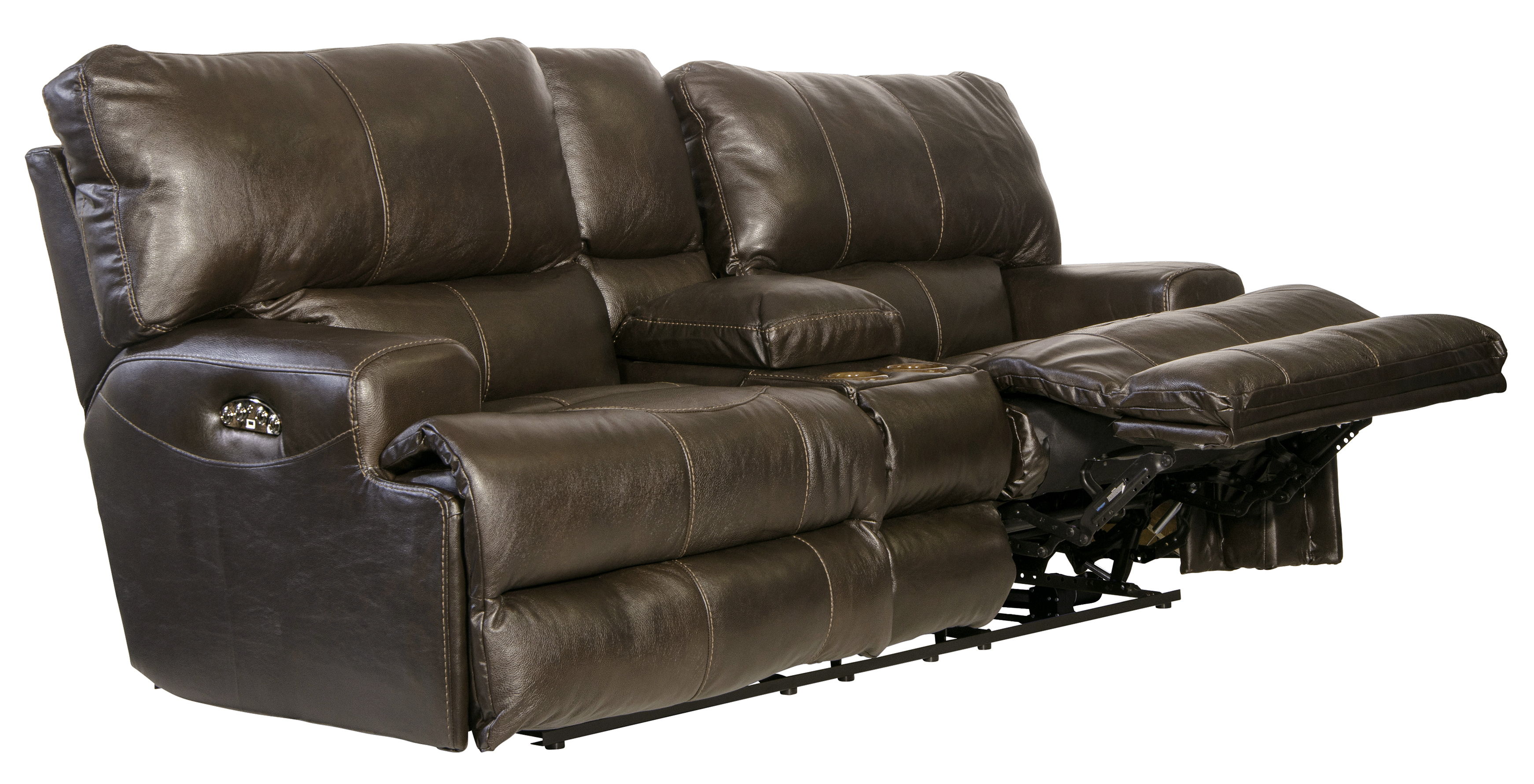 Wembley - Italian Leather Match Power Lay Flat Reclining Console Loveseat - Steel