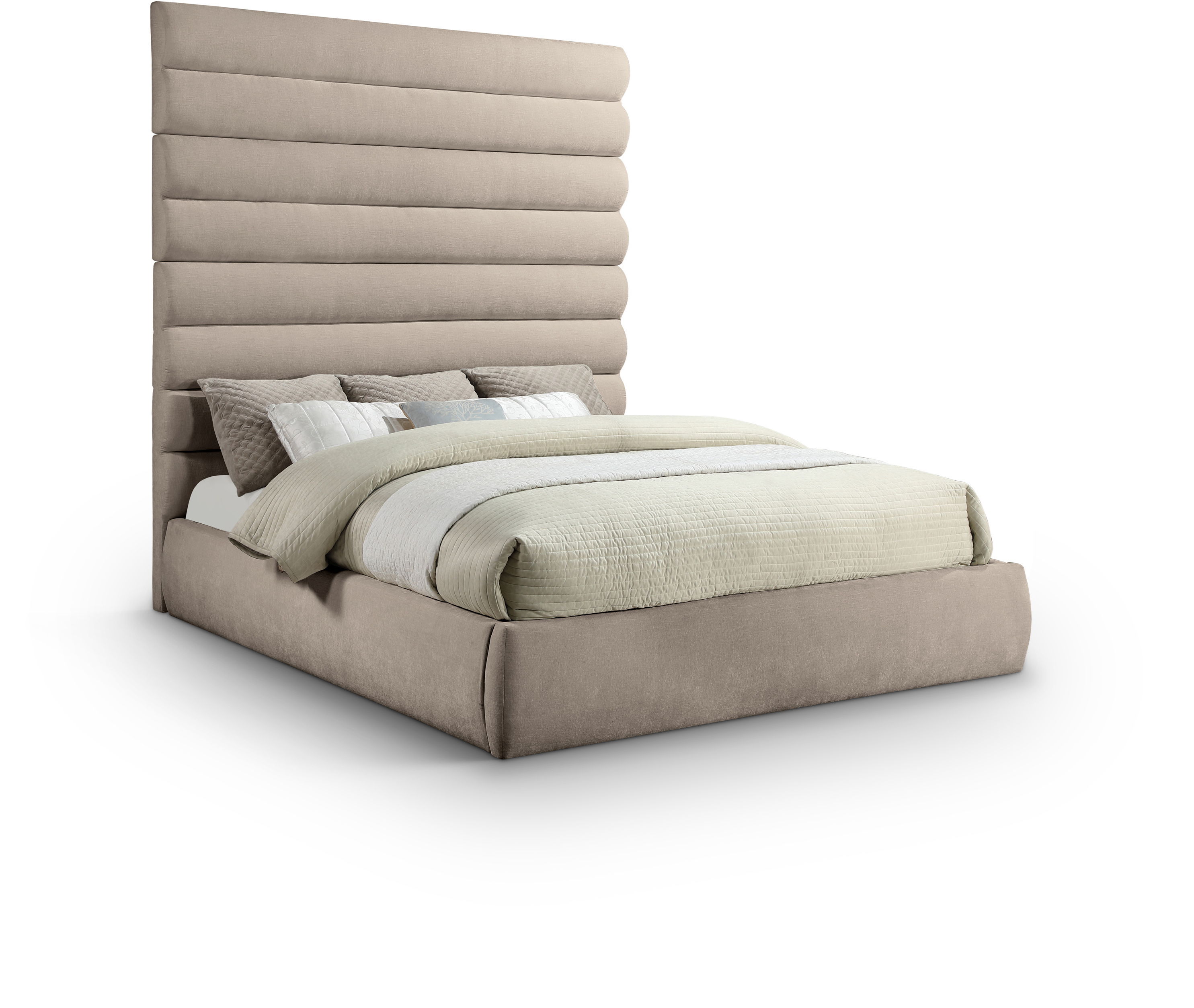 Adam - Chenille Fabric King Bed With 89" Headboard - Beige