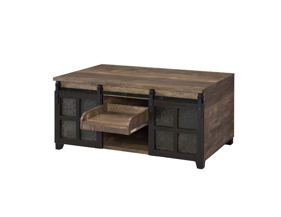 Nineel - Coffee Table - Obscure Glass, Rustic Oak & Black, light brown, view 2