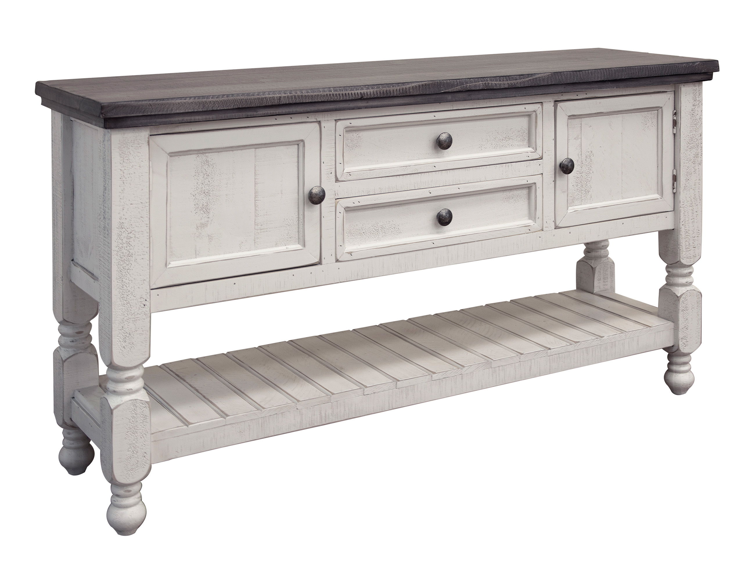 International Furniture Direct Stone - Sofa Table With 2 Drawer / 2 Doors / Shelf - Antiqued Ivory / Weathered Gray