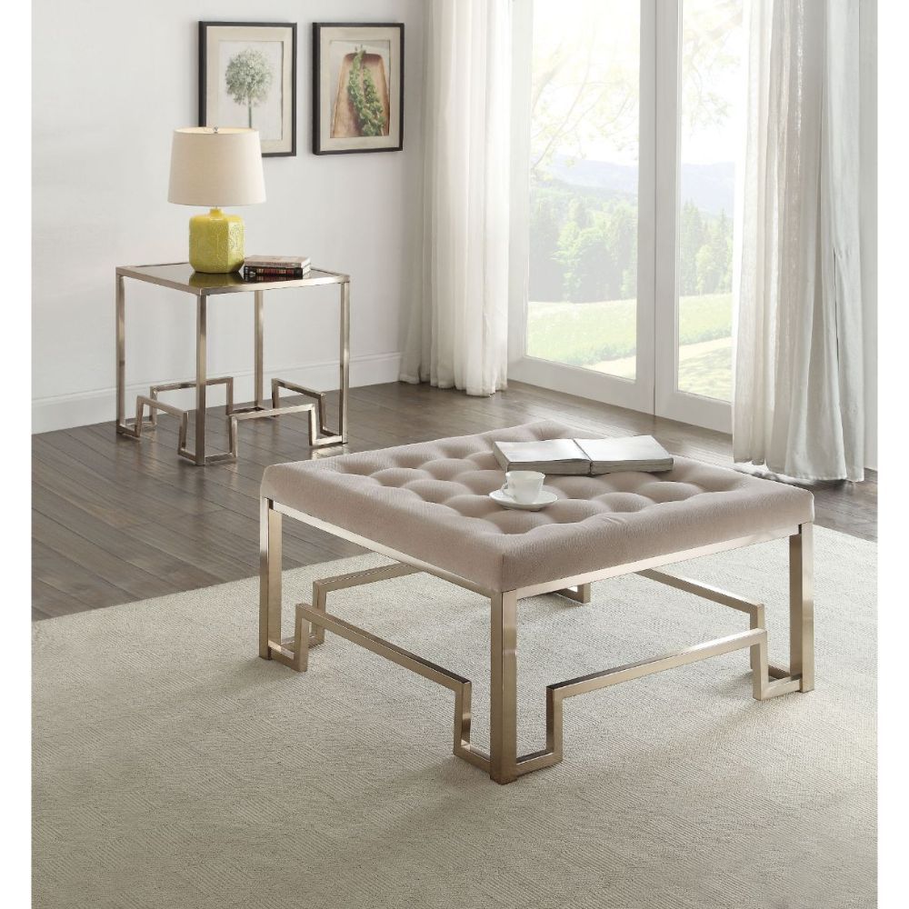 Damien - Cocktail Ottoman - Beige Fabric & Champagne, beige