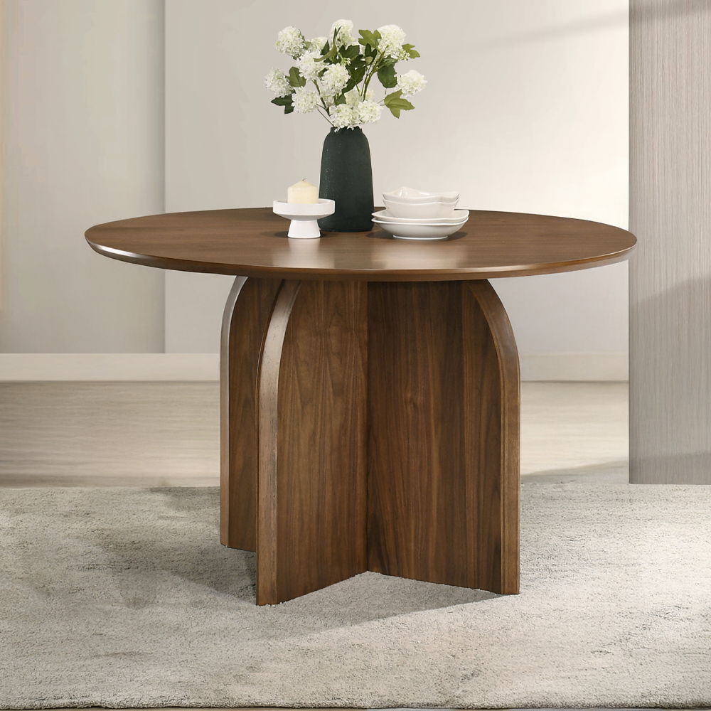 Delmon - Round Dining Table - Dark Walnut, dark brown