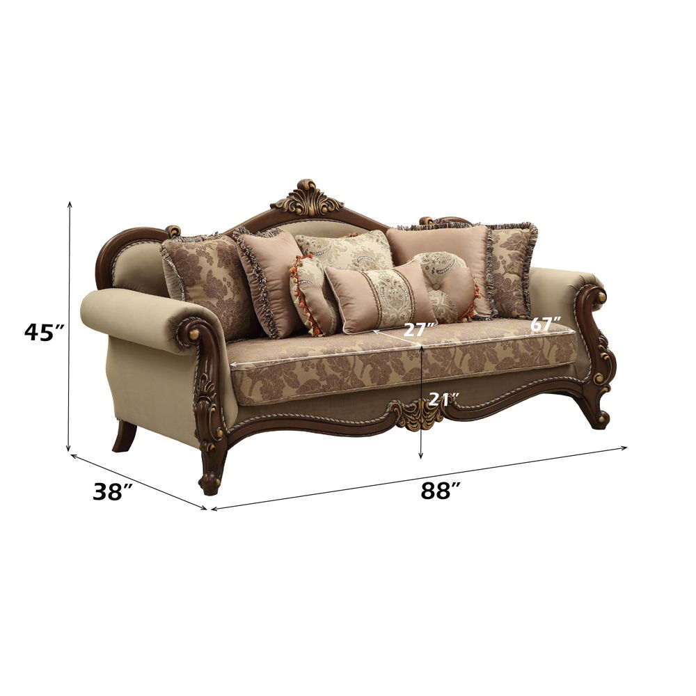 Mehadi - Sofa With 8 Pillows - Velvet & Walnut, beige, view 3