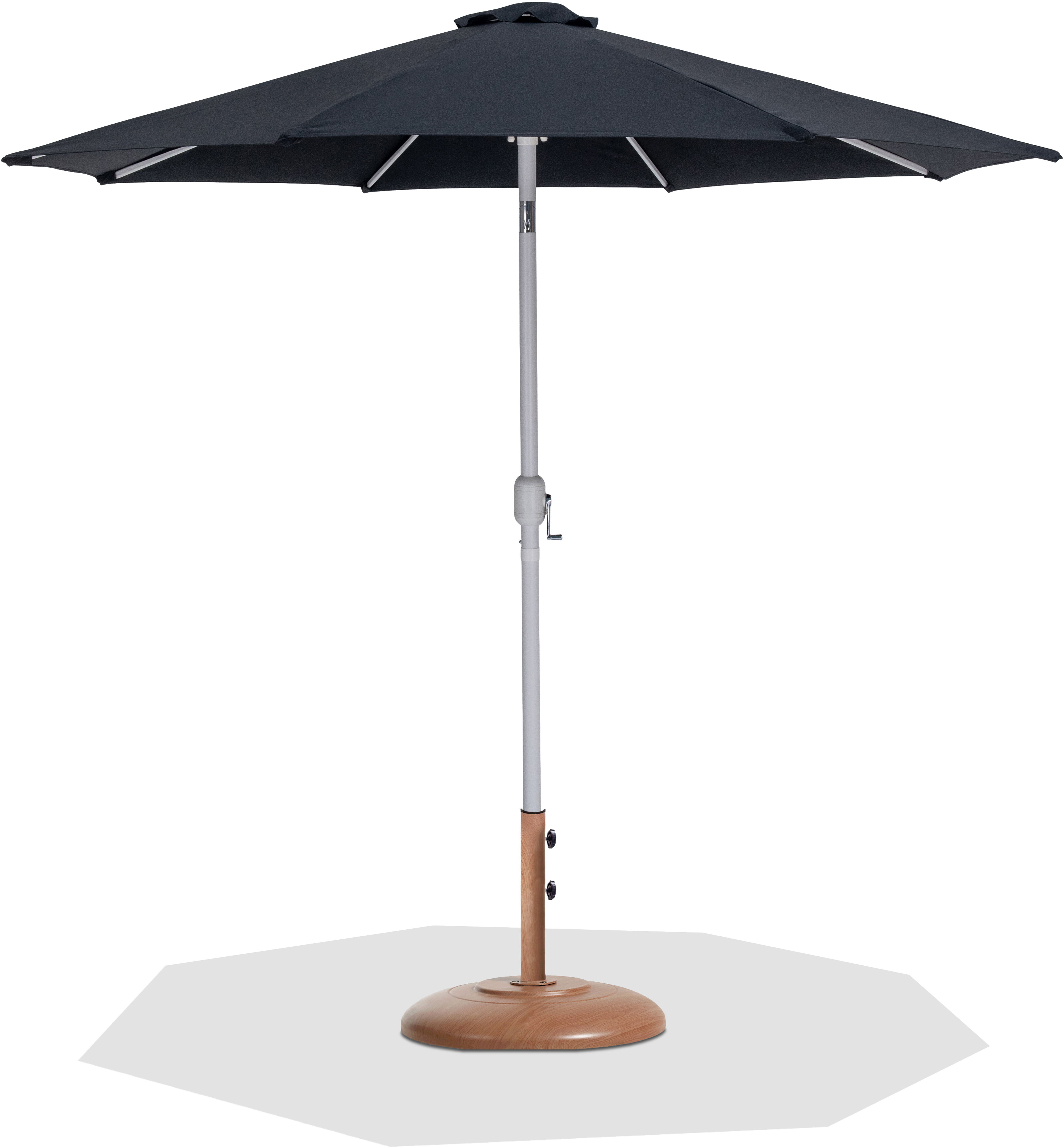 Fiji - Aluminum Patio Umbrella With Round Teak And White Base - Black