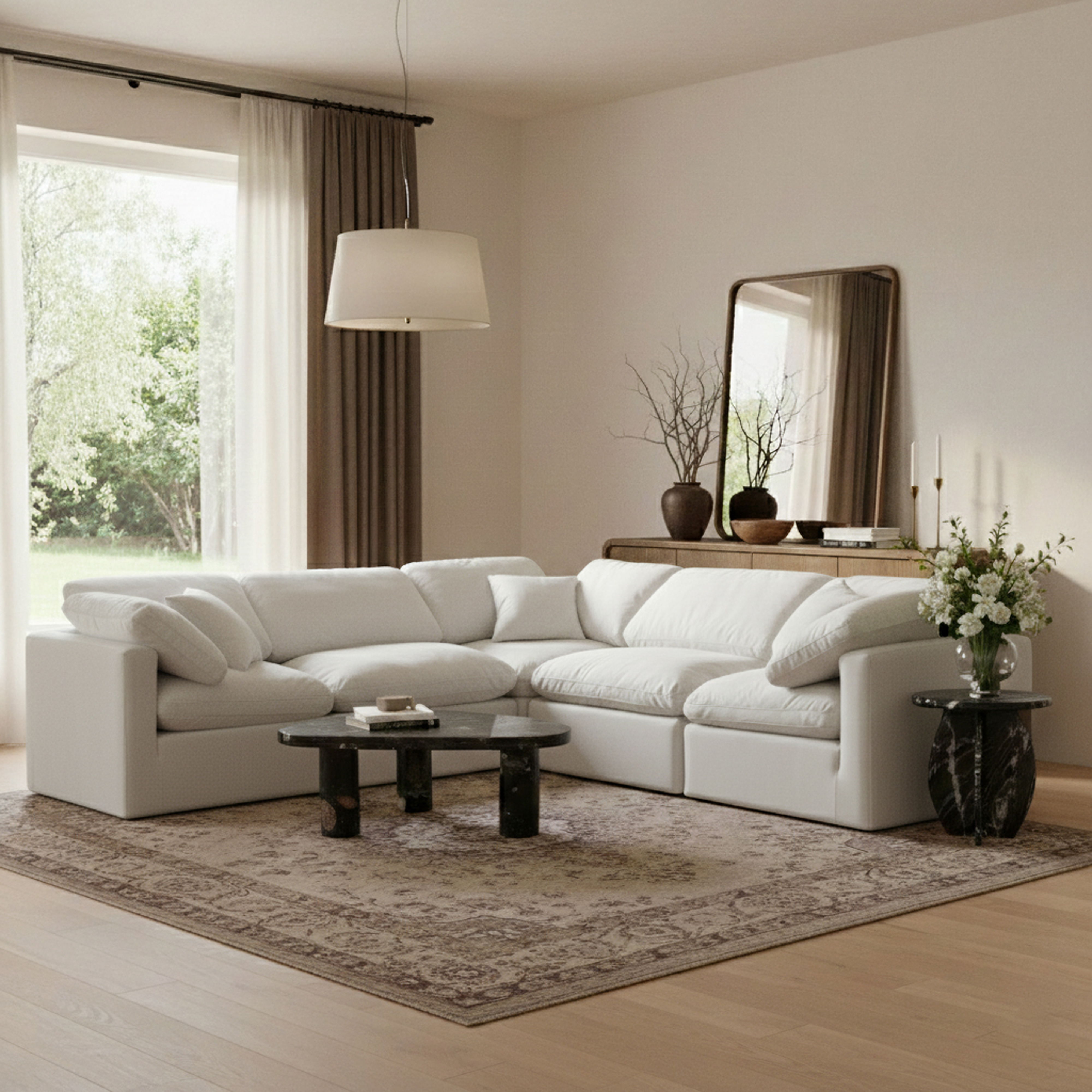Indulge - Velvet 5 Piece Modular Corner Sectional - Off White