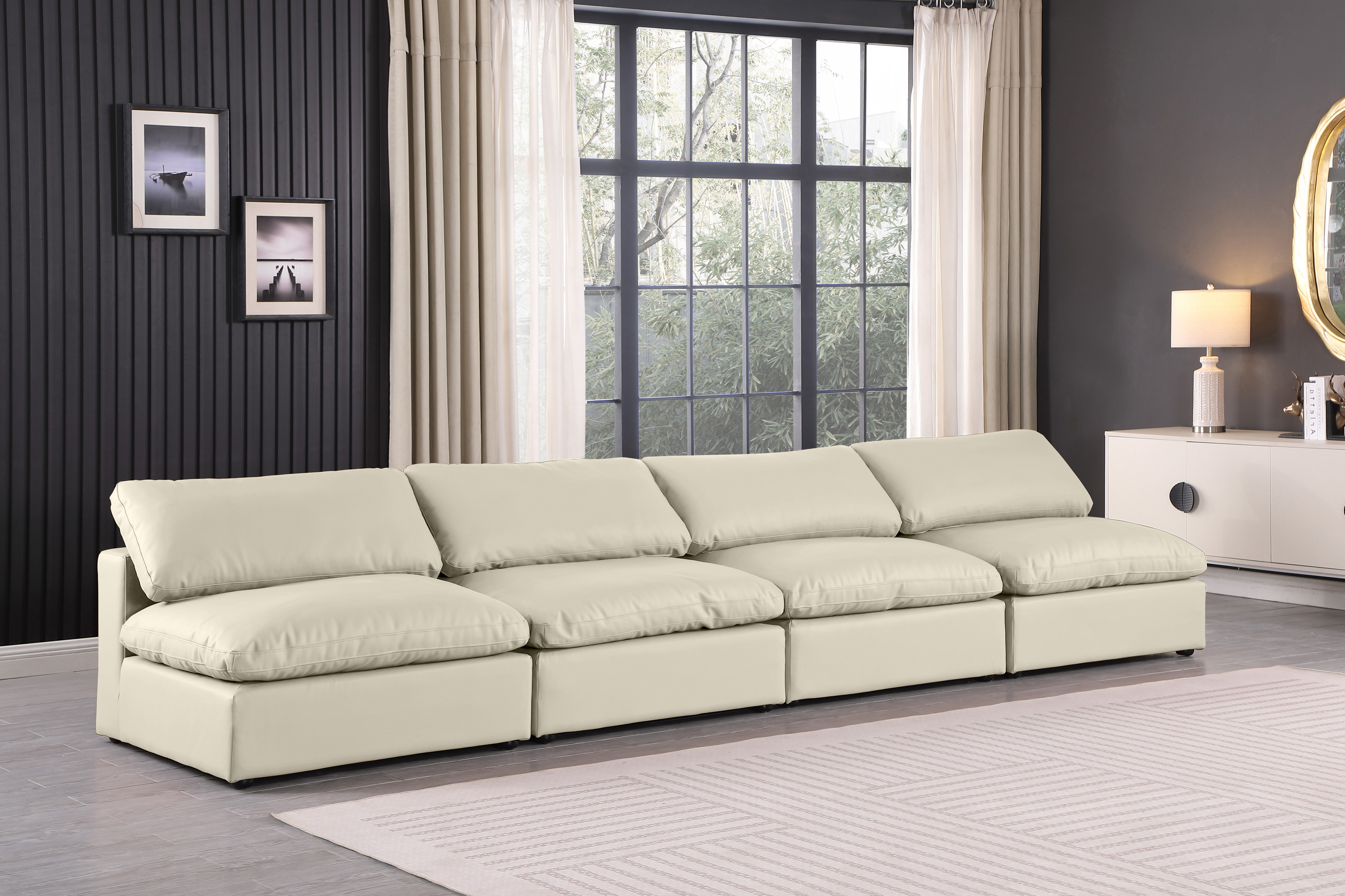 Comfy - Faux Leather Modular Armless Sofa 4 Pieces - Cream