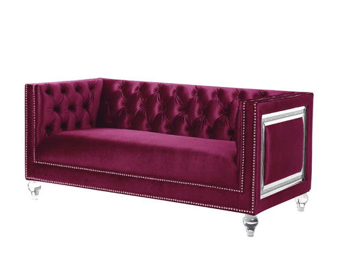 Heibero - Loveseat With 2 Pillows (Same 56896) - Burgundy Velvet, purple
