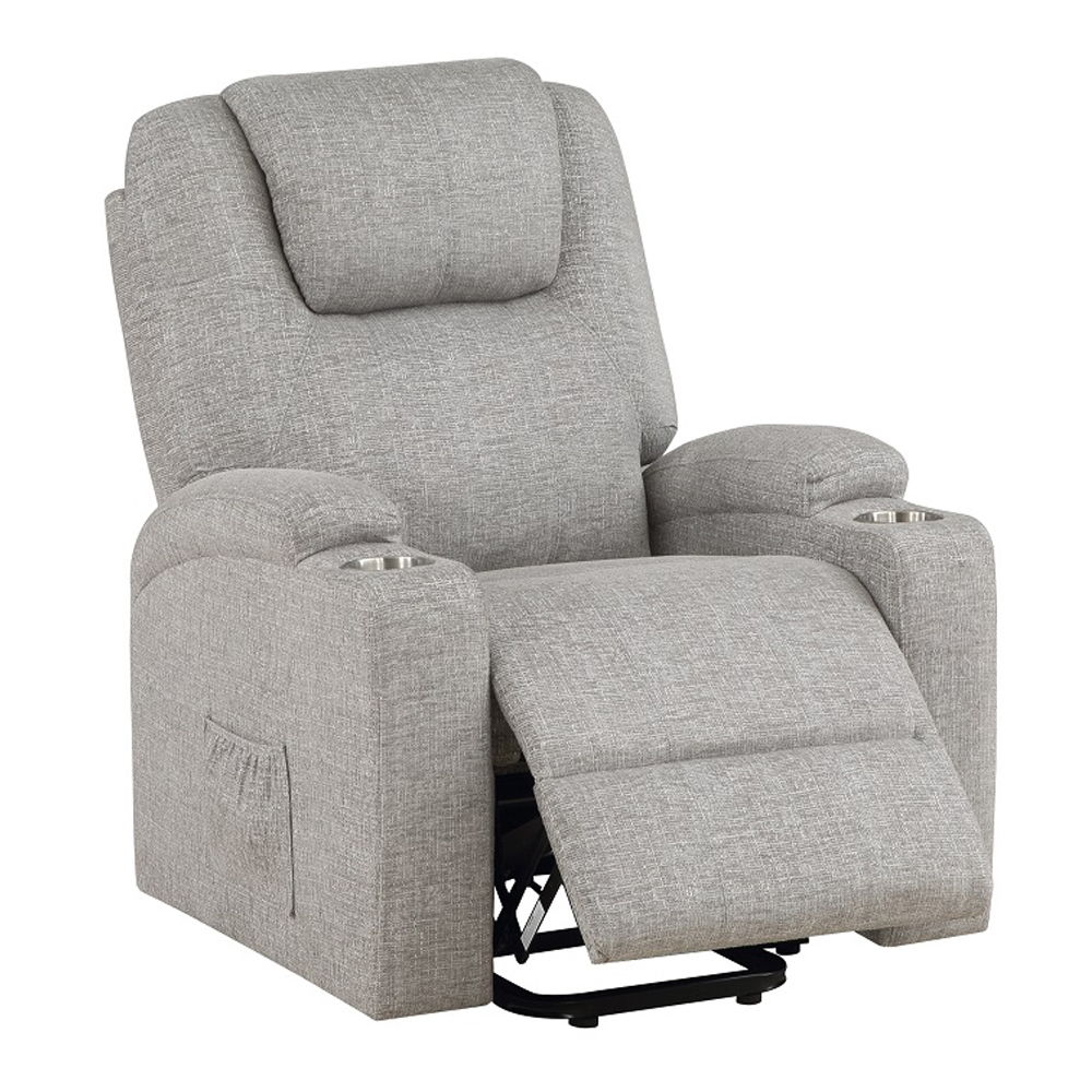 Evander - Recliner With Power Lift & Massage - Light Gray Chenille, light gray, view 4
