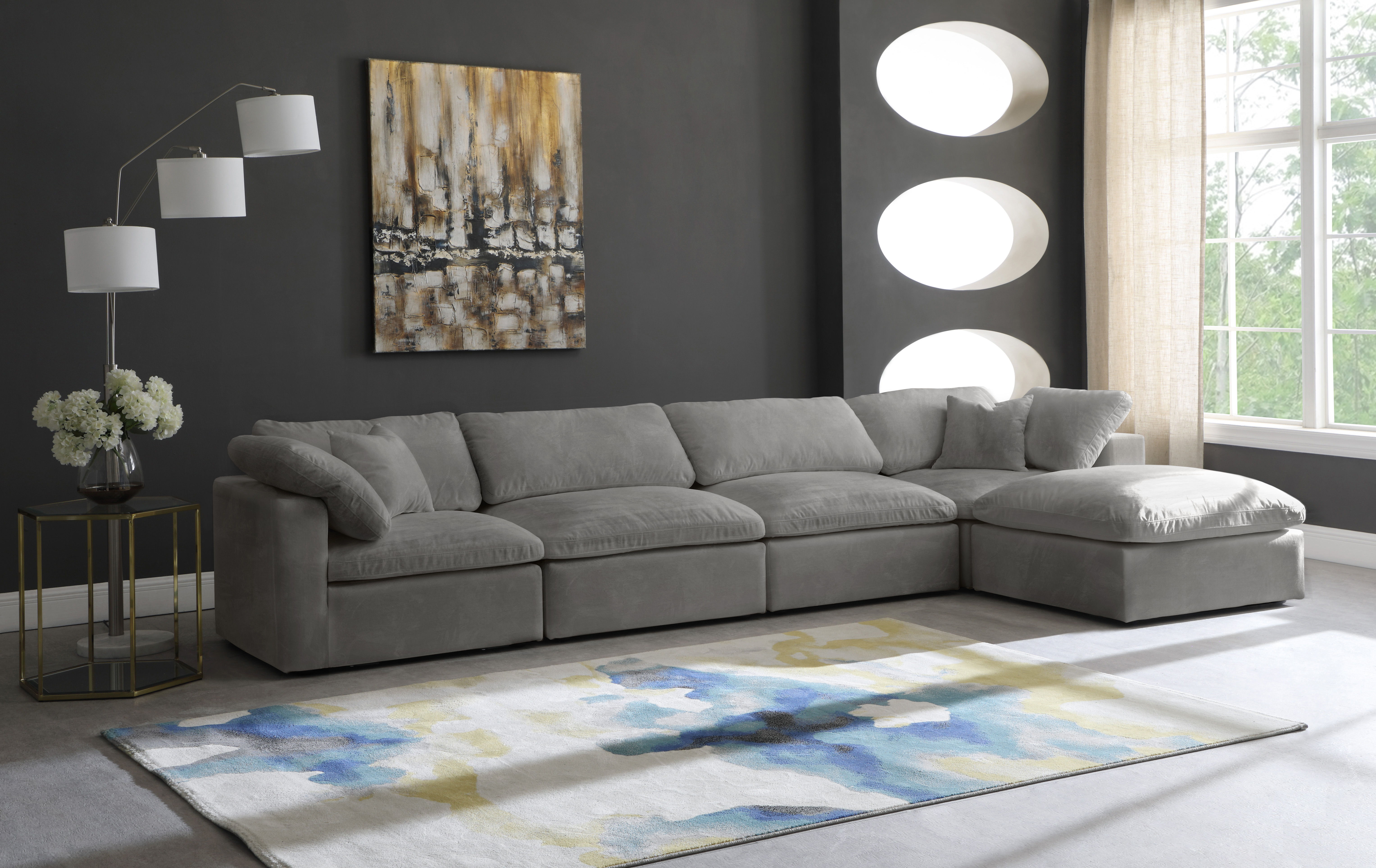 Cozy - 5 Piece Modular Sectional With Chaise - Gray