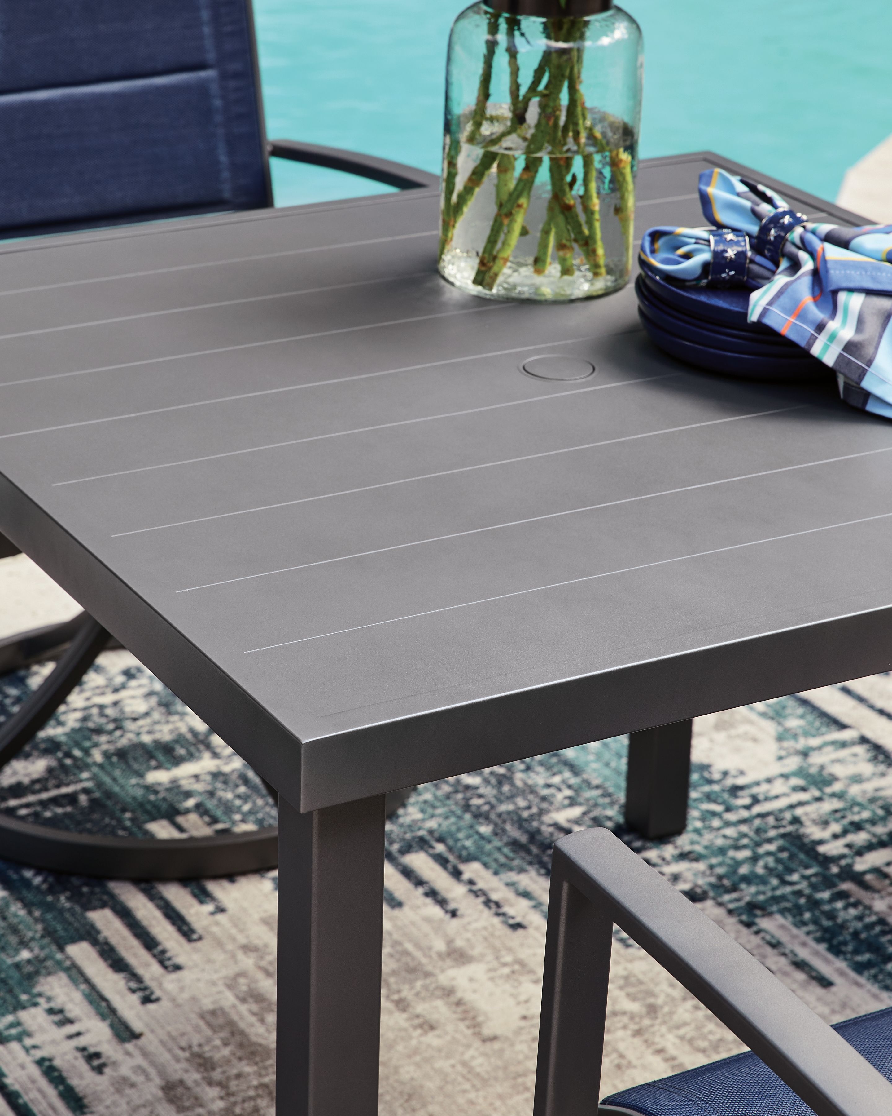 Ashley Furniture Rocky Creek - Square Dining Table With Umbrella Option - Gray - Image 4
