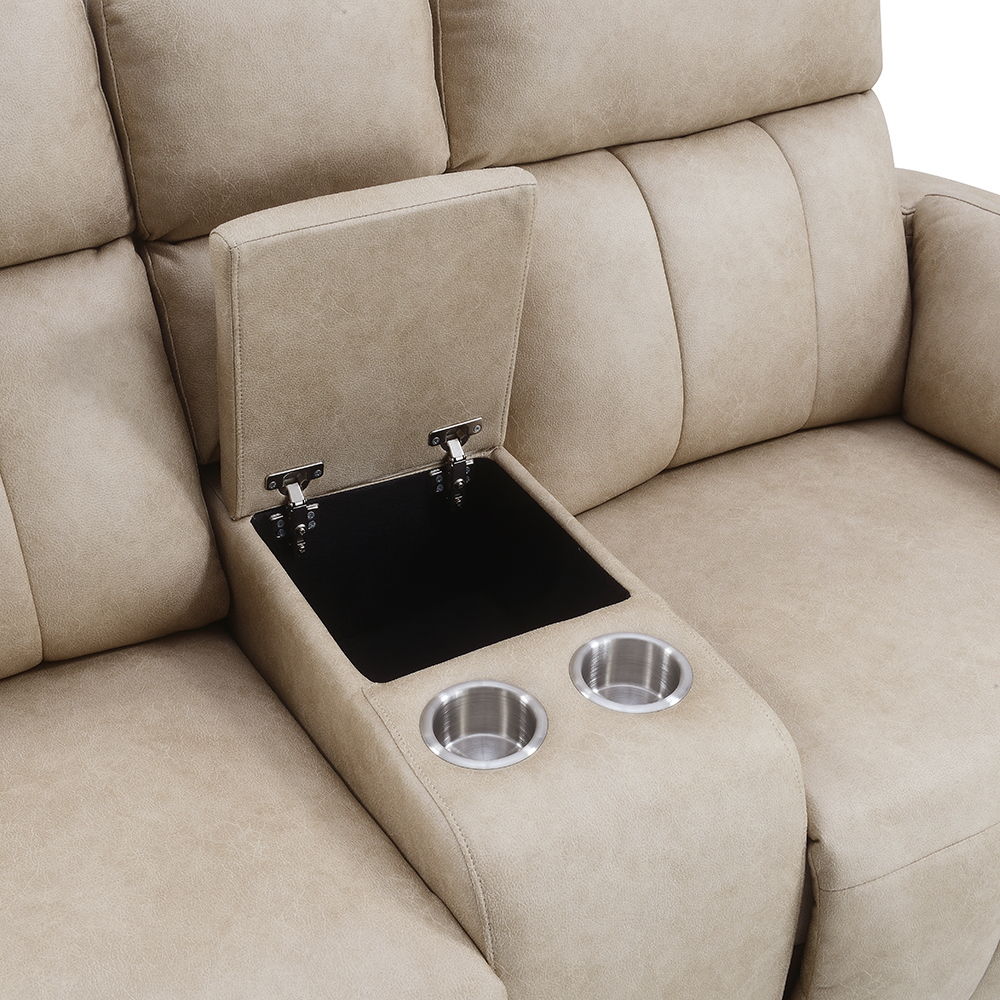 Elison - Motion Loveseat With Console - Dark Beige Polish Microfiber, beige, view 6