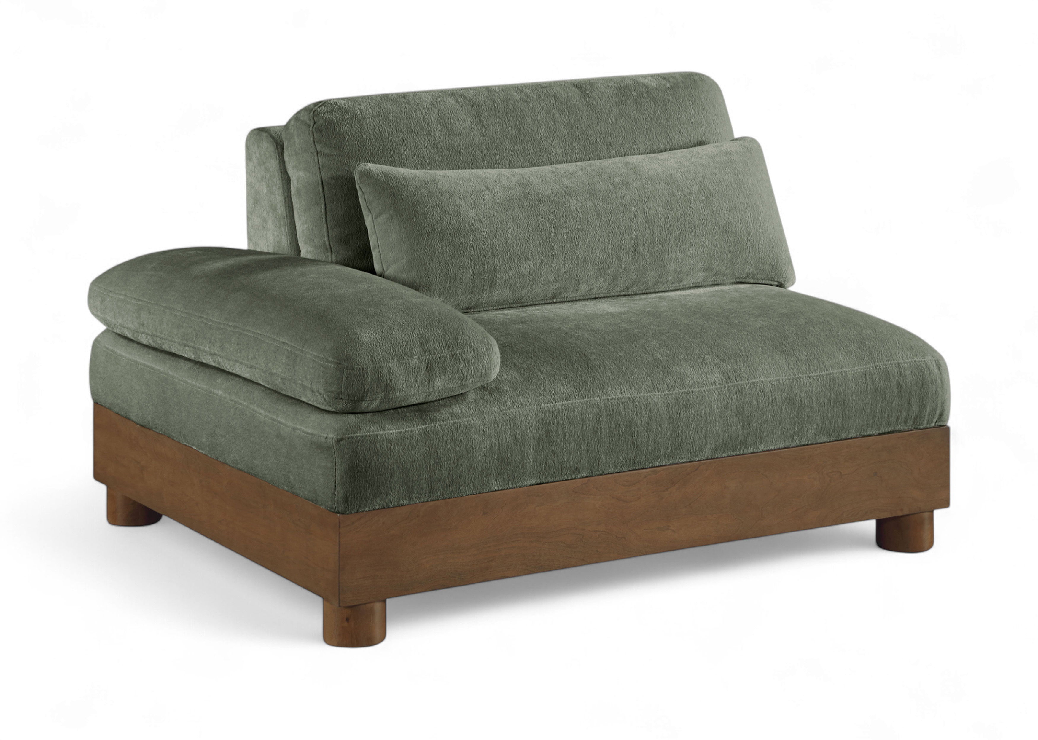 Turin - Chenille Fabric Upholstered Modular Left Arm Chair - Green / Brown Walnut