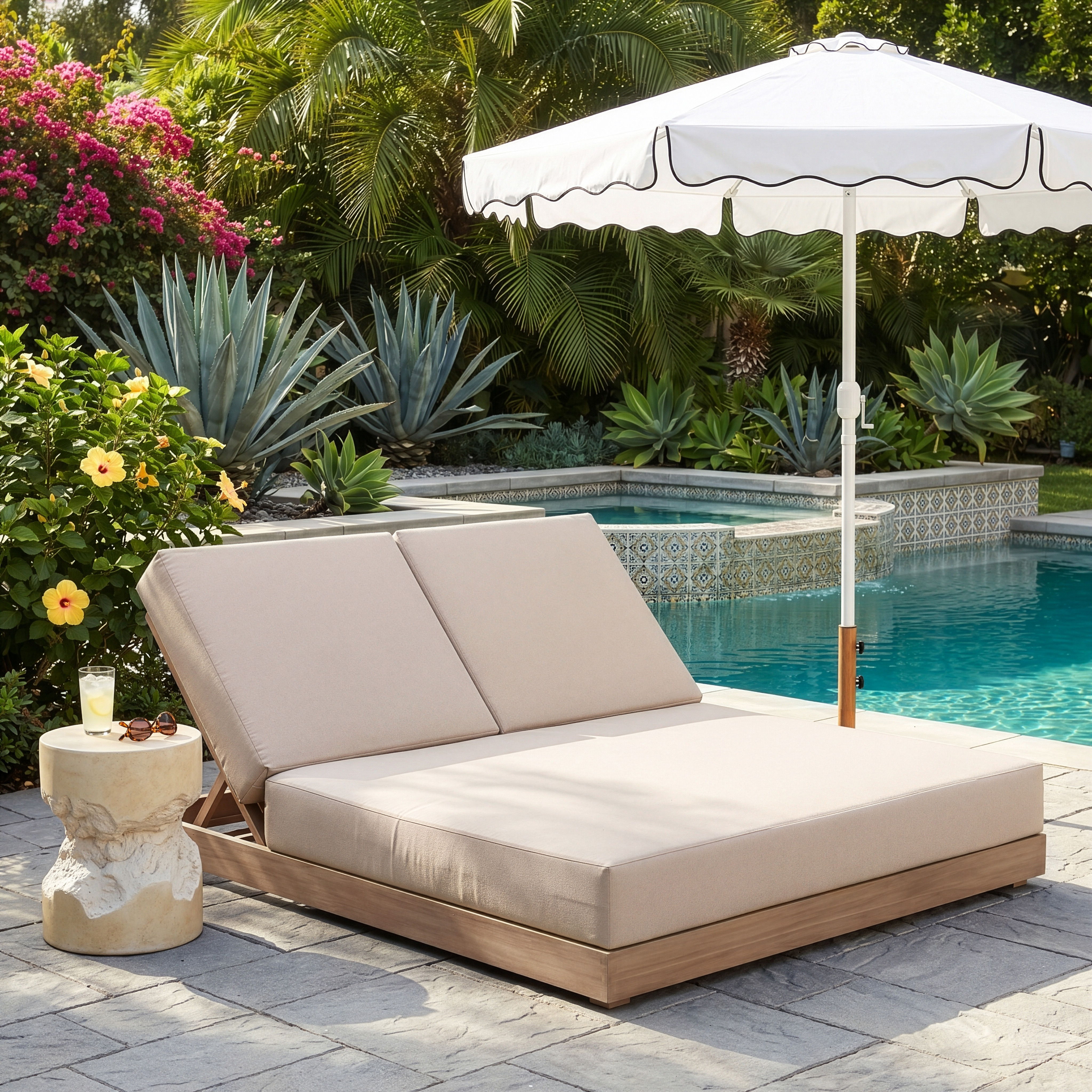 Solace - Olefin Performance Fabric Outdoor Patio Double Lounge Chair - Beige