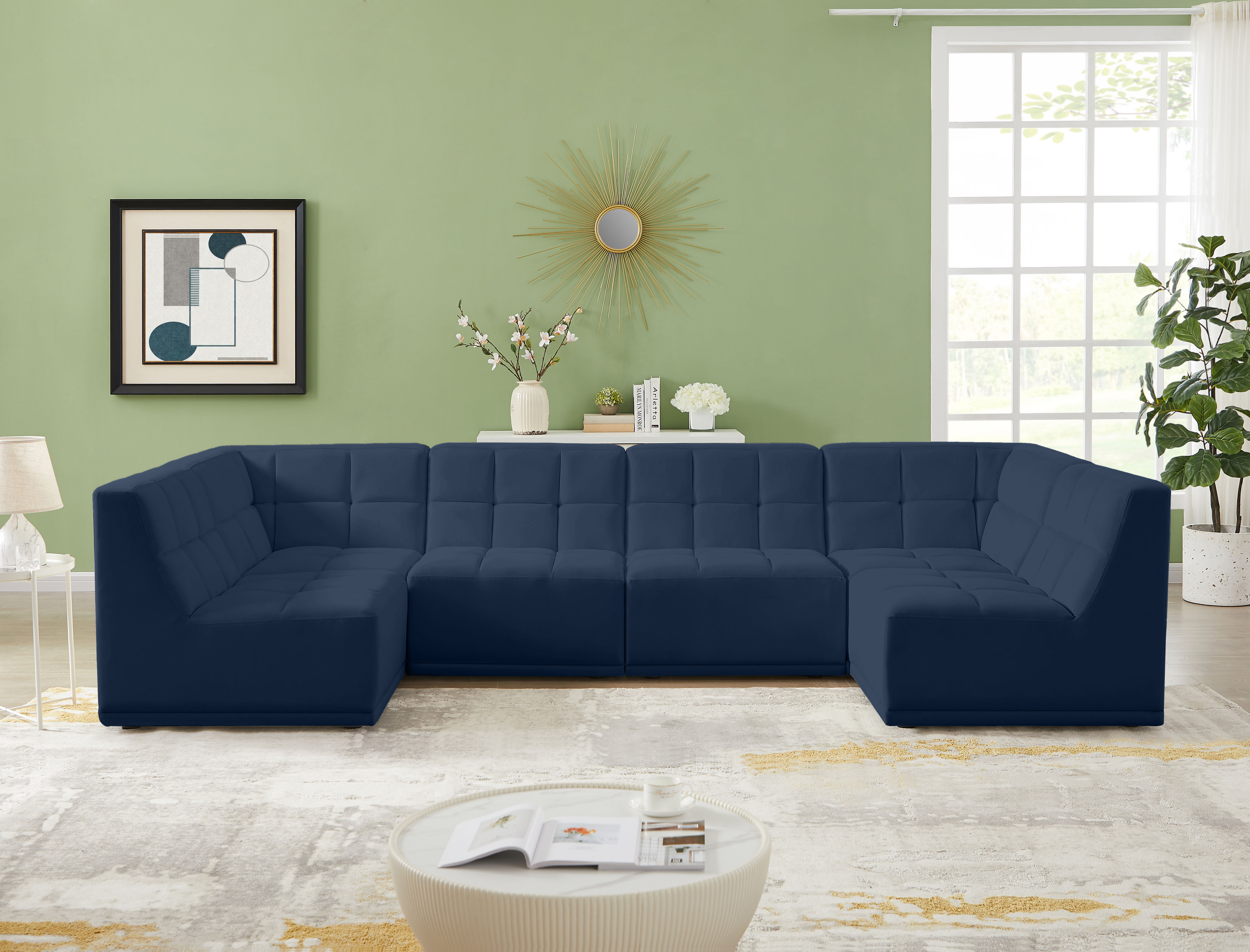 Relax - 6 Piece Modular U-Shaped Sectional - Navy