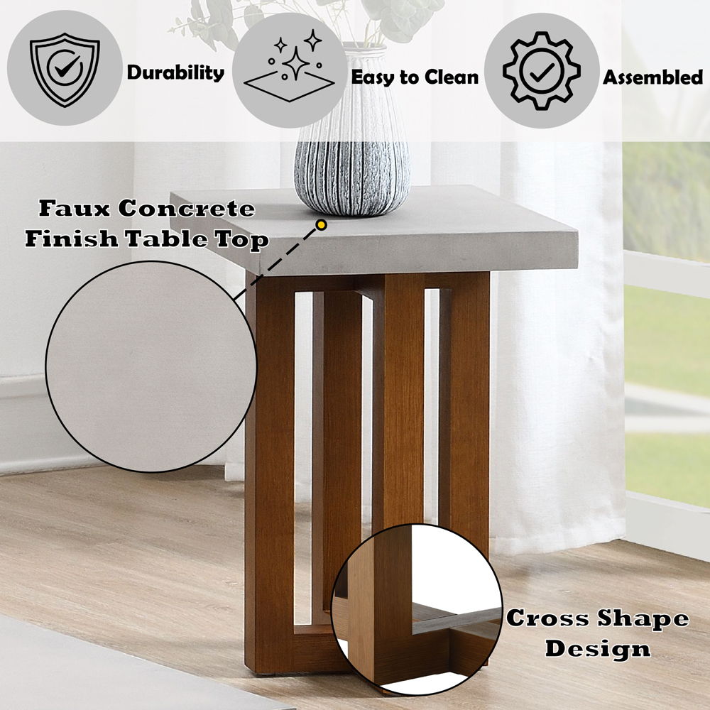 Keven - End Table - Faux Concrete Top & Walnut, light brown, view 5