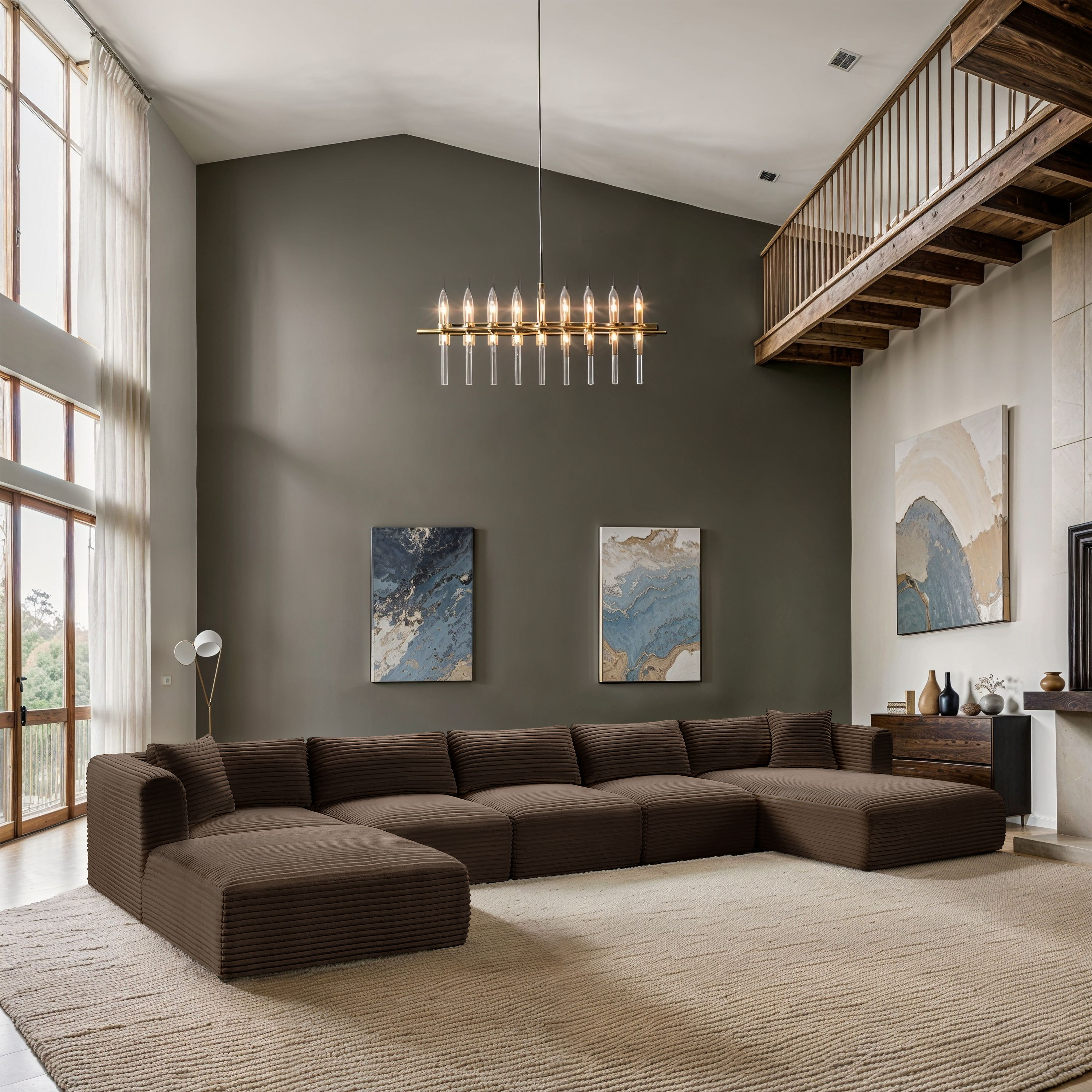 Shaggy - 6 Piece Modular Sectional With Chaise And Ottoman - Brown