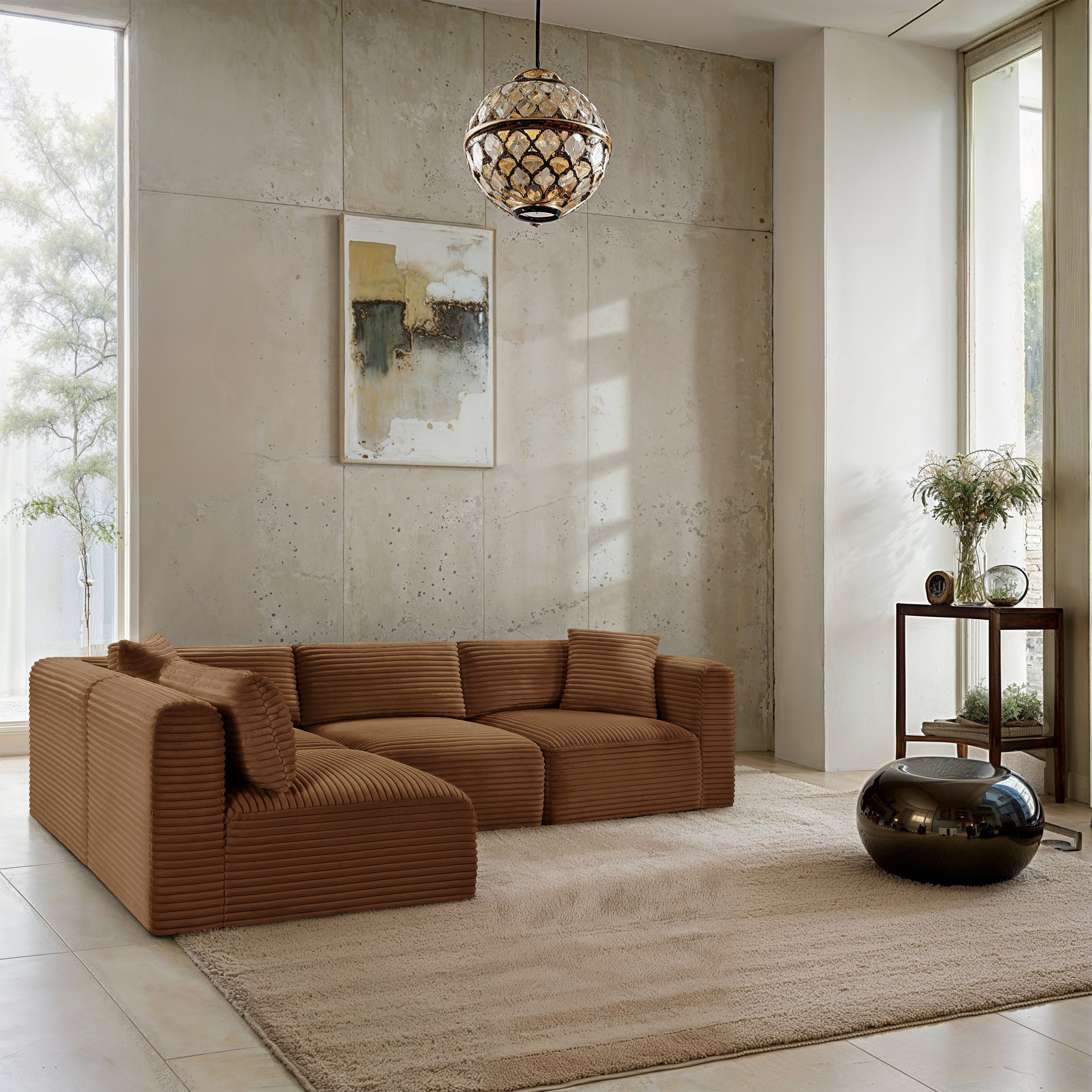 Shaggy - 4 Piece Modular Corner Sectional - Saddle