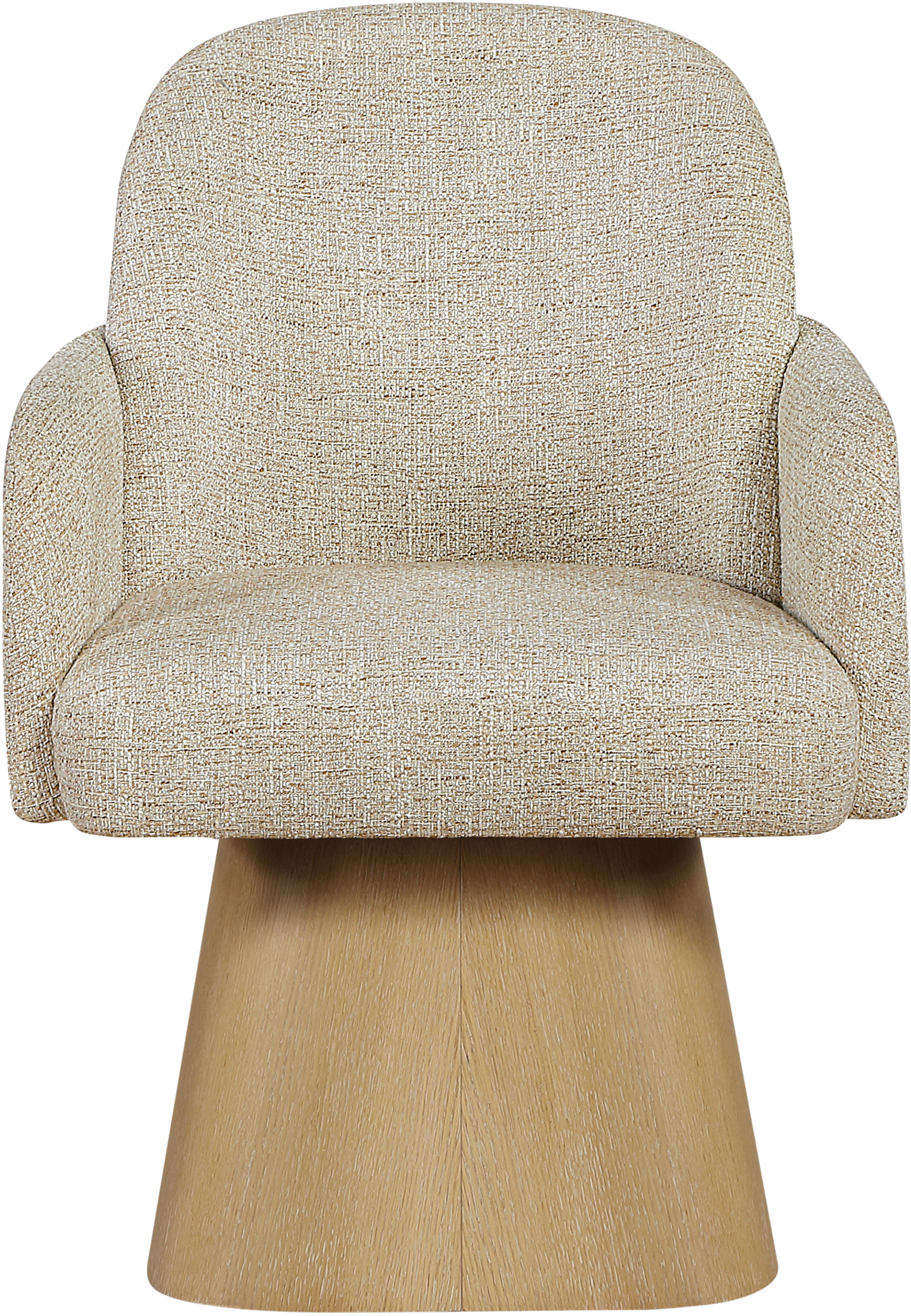 Marlowe - Linen Textured Fabric Upholstered Swivel Dining Arm Chair - Beige / Stained Natural