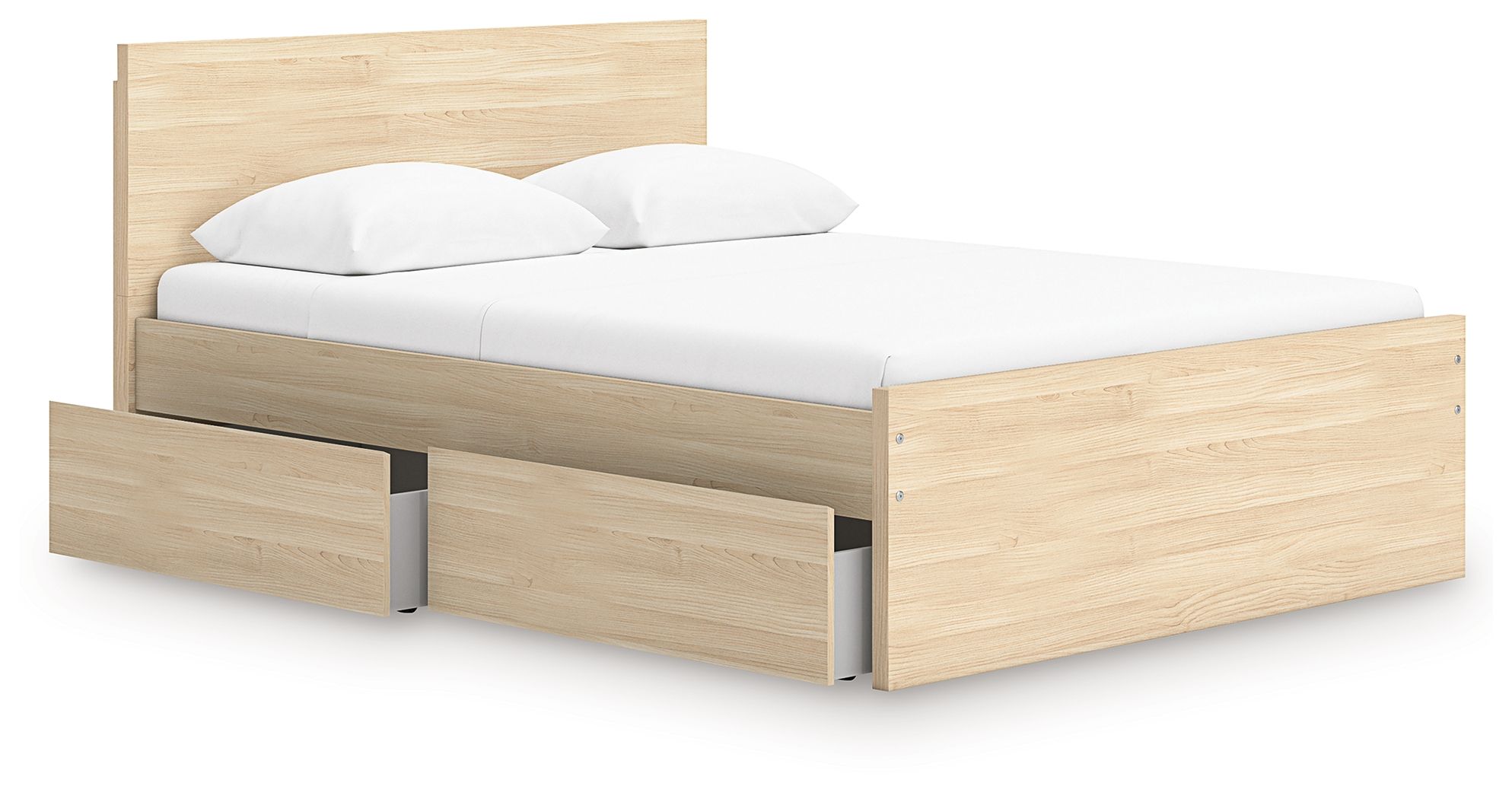 Onita - Queen Panel Platform Bed With 1 Side Storage - Natural