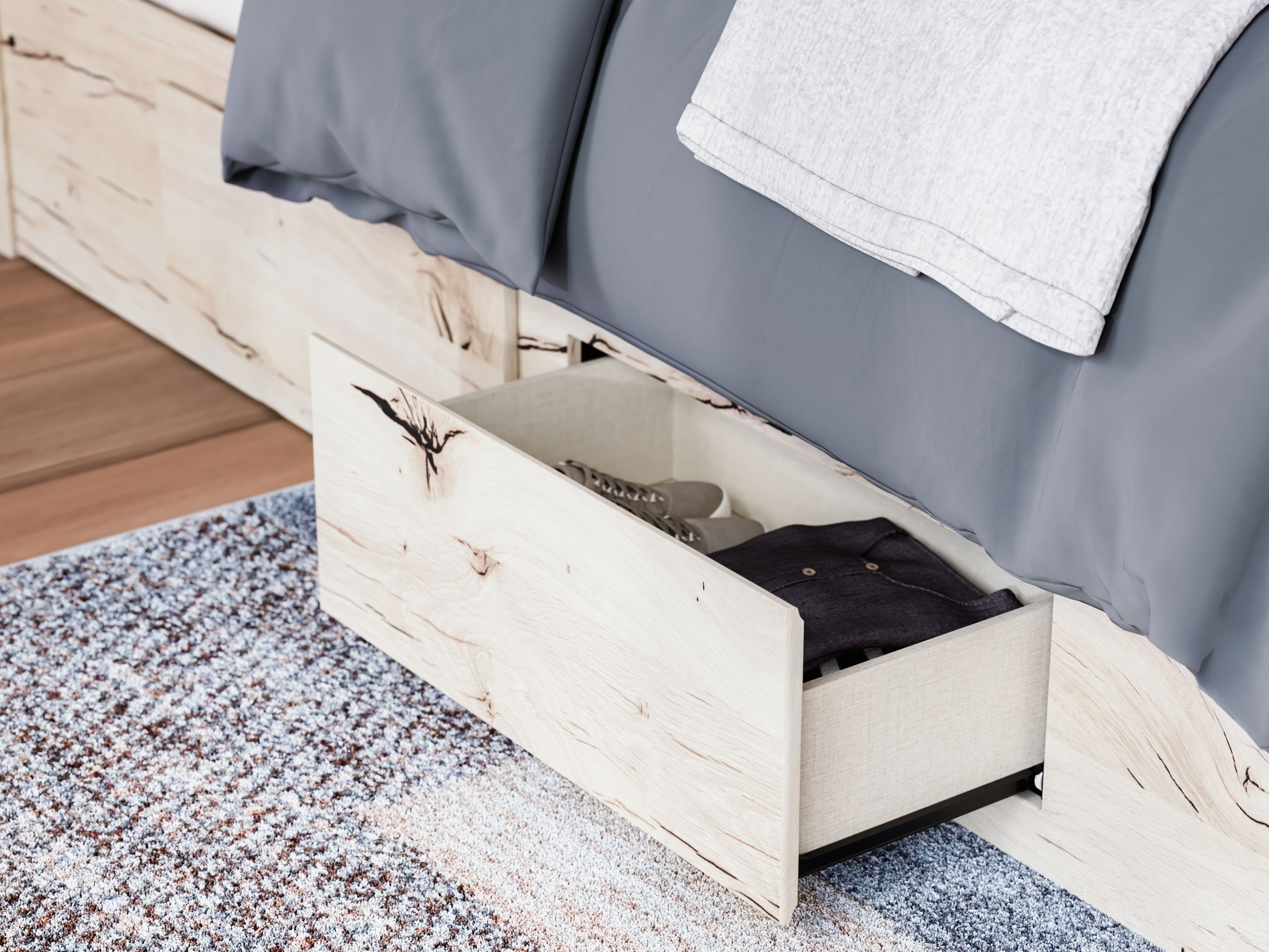 Ashley Furniture Lawroy - Queen Panel Bed With Under Bed Storage - Light Natural - Image 12
