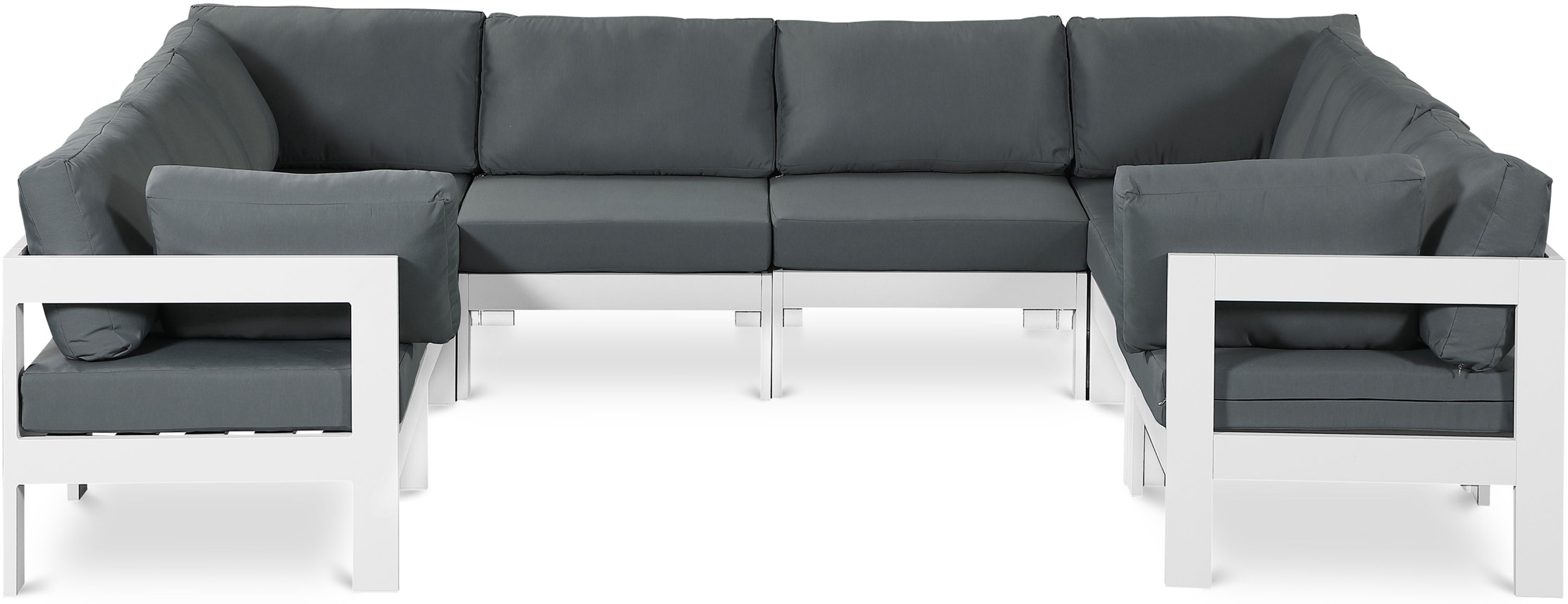 Nizuc - Outdoor Patio 8 Piece Modular U-Shaped Sectional With White Frame - Gray