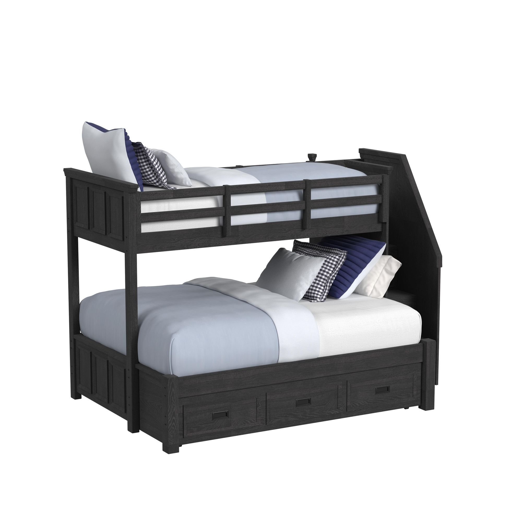 Hampton Kids - Twin Over Full Bunk With Staircase And Trundle 5 Piece Bedroom Set - Charcoal