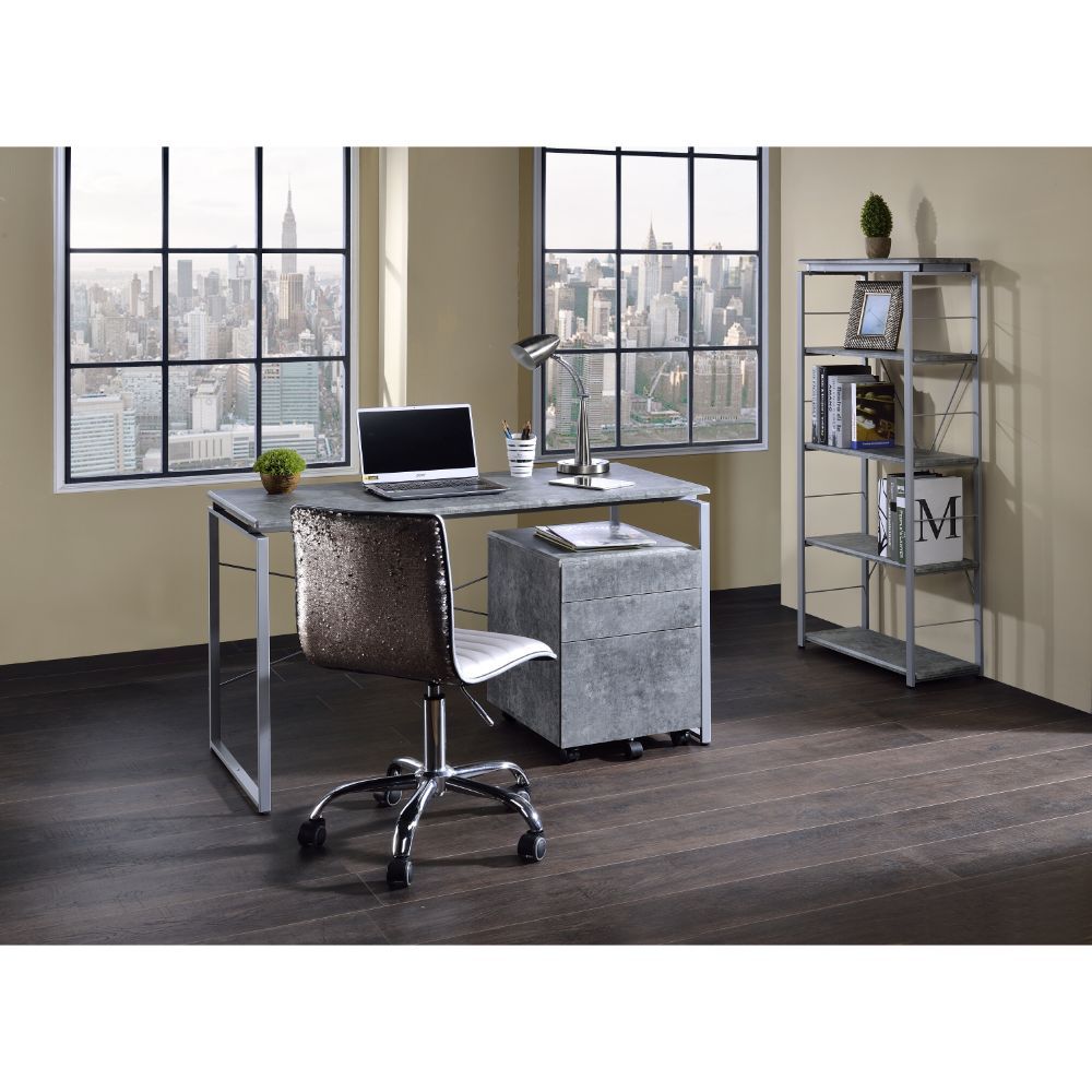 Jurgen - Writing Desk - Faux Concrete & Silver, silver, view 4