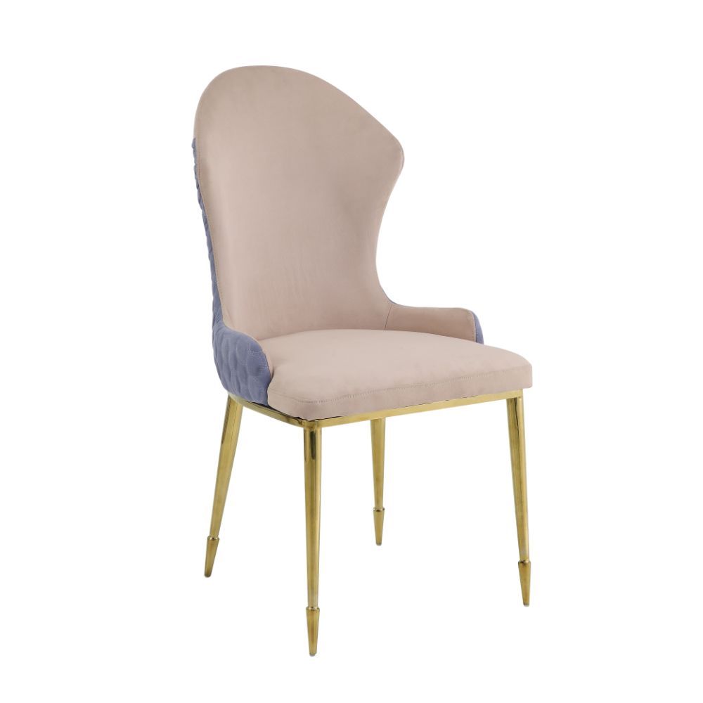 Caolan - Side Chair (Set of 2) - Tan, Lavender Fabric & Gold, beige