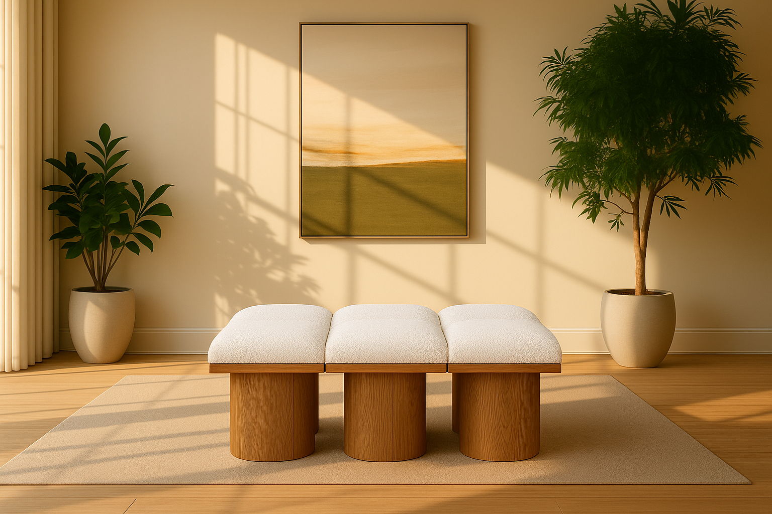 Pavilion - 46.5" 6 Piece Modular Bench With Brown Base - Cream