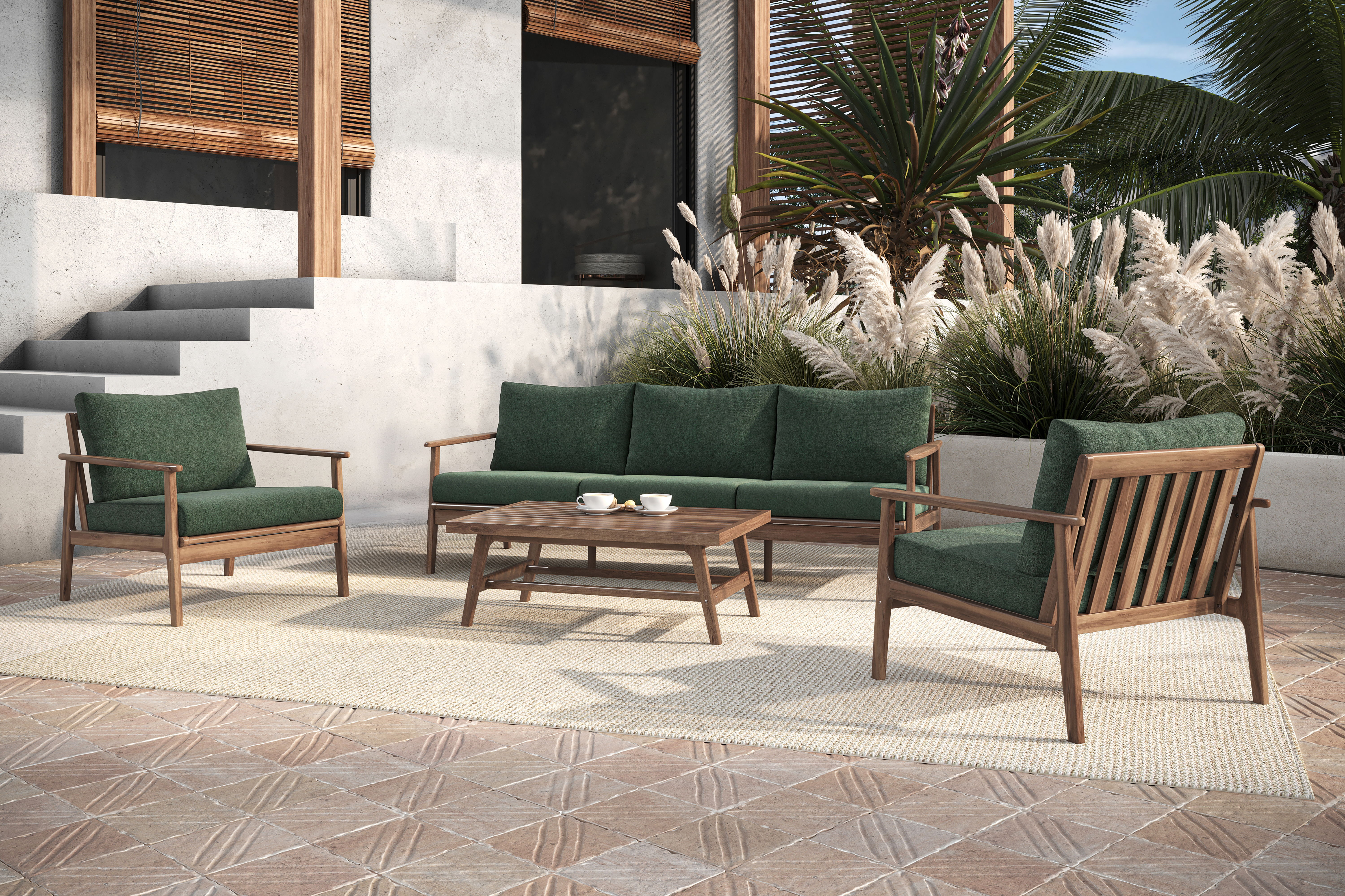 Ashton - 4 Piece Outdoor Set (Sofa & 2 Chairs & Coffee Table) - Moss