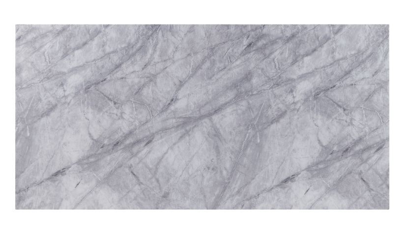 Satinka - Dining Table - Light Gray Printed Faux Marble Top & Mirrored Silver, light gray, view 2