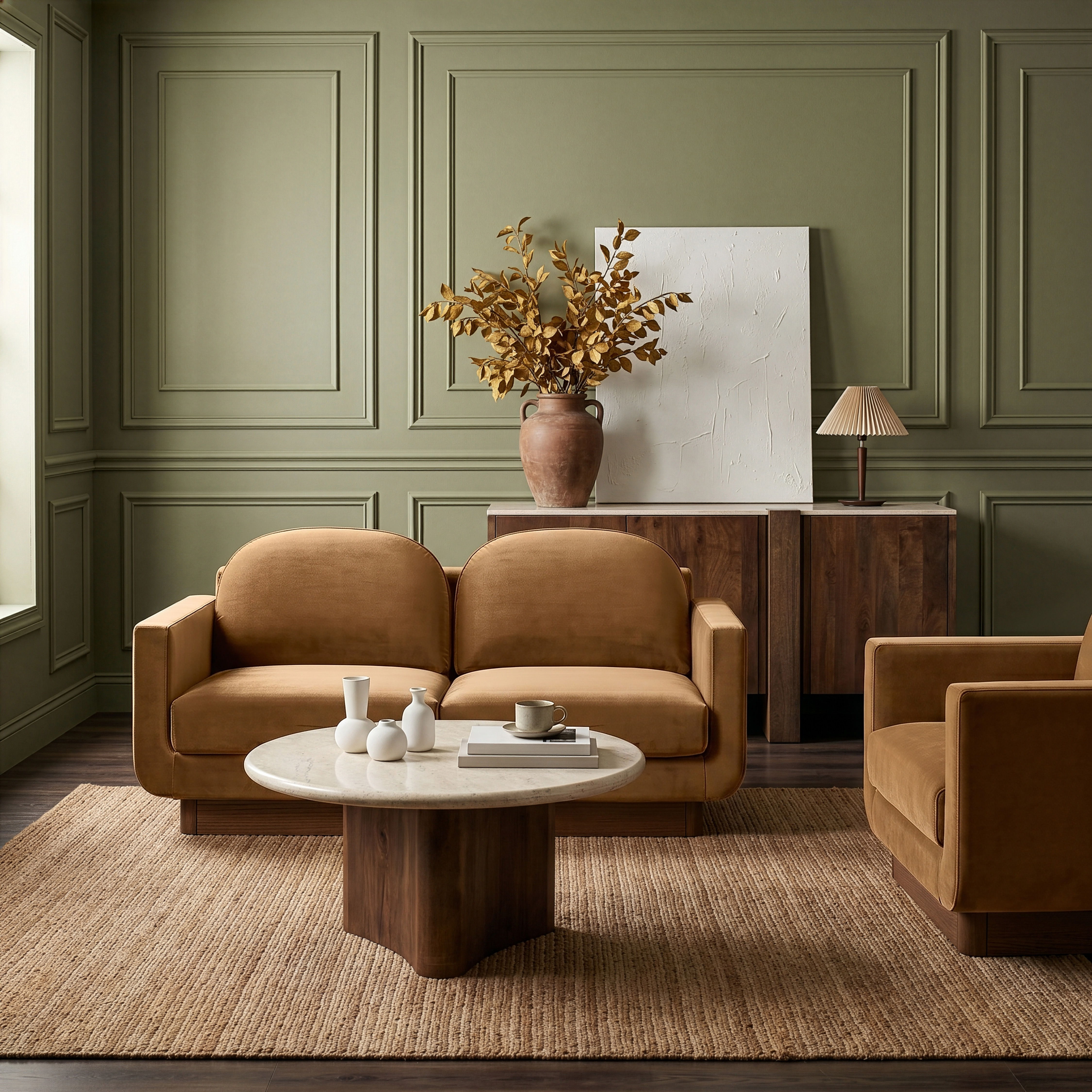 Diviento - Velvet Performance Fabric Upholstered Loveseat - Saddle