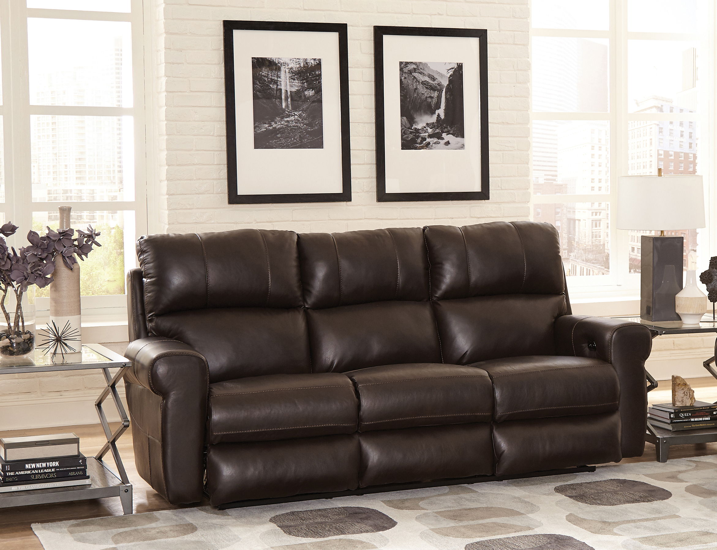 Torretta - Top Grain Italian Leather Power Lay Flat Reclining Sofa - Chocolate
