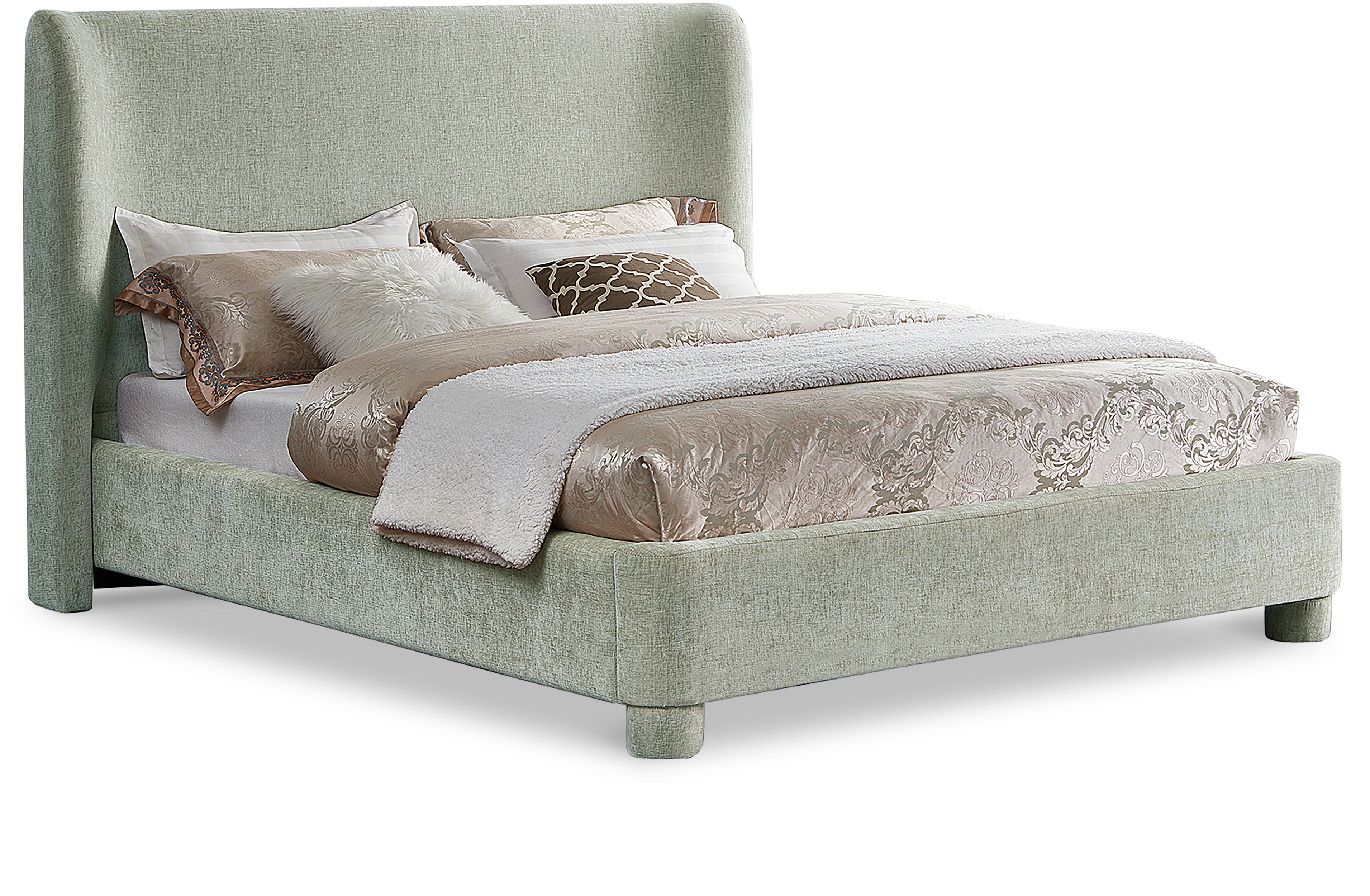 Penny - Chenille Fabric Queen Bed - Mint Green