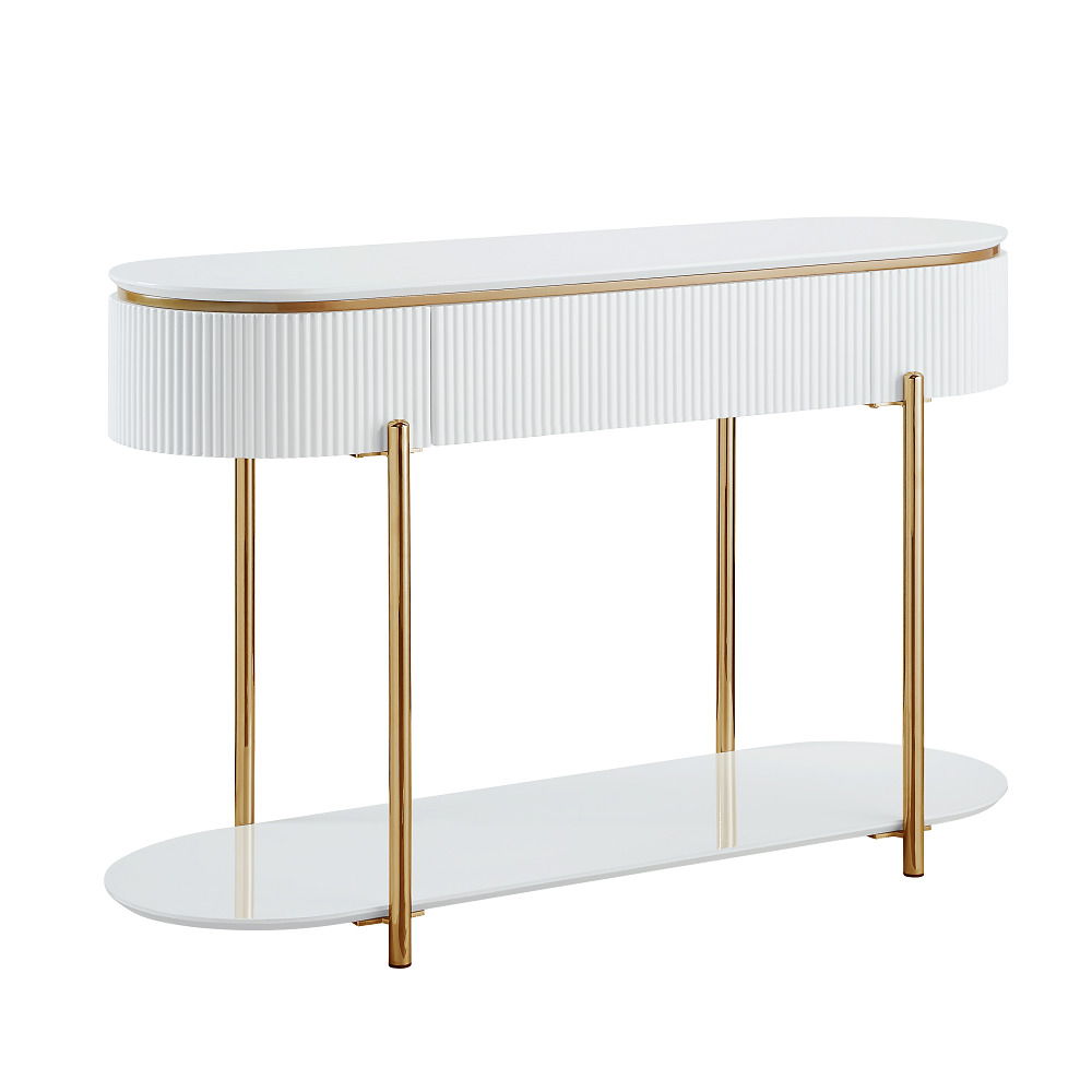 Daveigh - Sofa Table - White High Gloss & Gold, white, view 2
