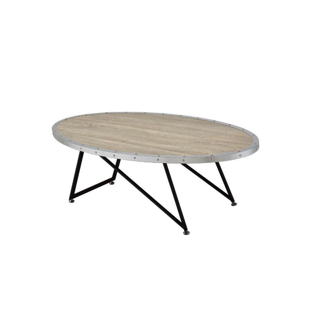 Allis - Coffee Table - Weathered Gray Oak & Metal, light brown