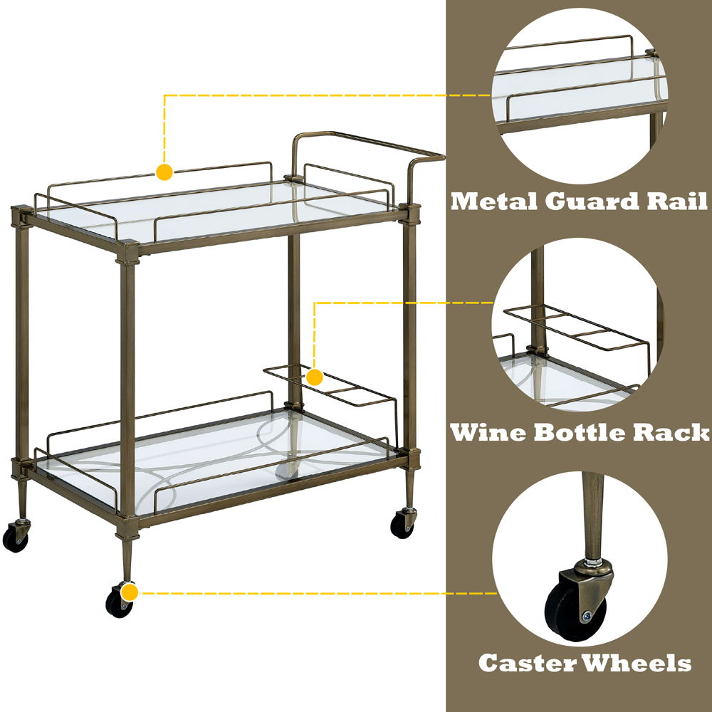 Aditya - Serving Cart - Mirrored & Antique Brass, gold, view 3