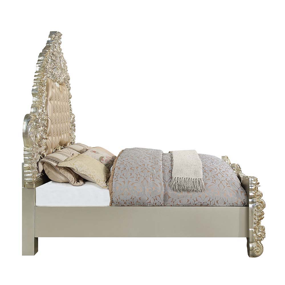 Sorina - Eastern King Bed - Synthetic Leather & Antique Gold, beige, view 7