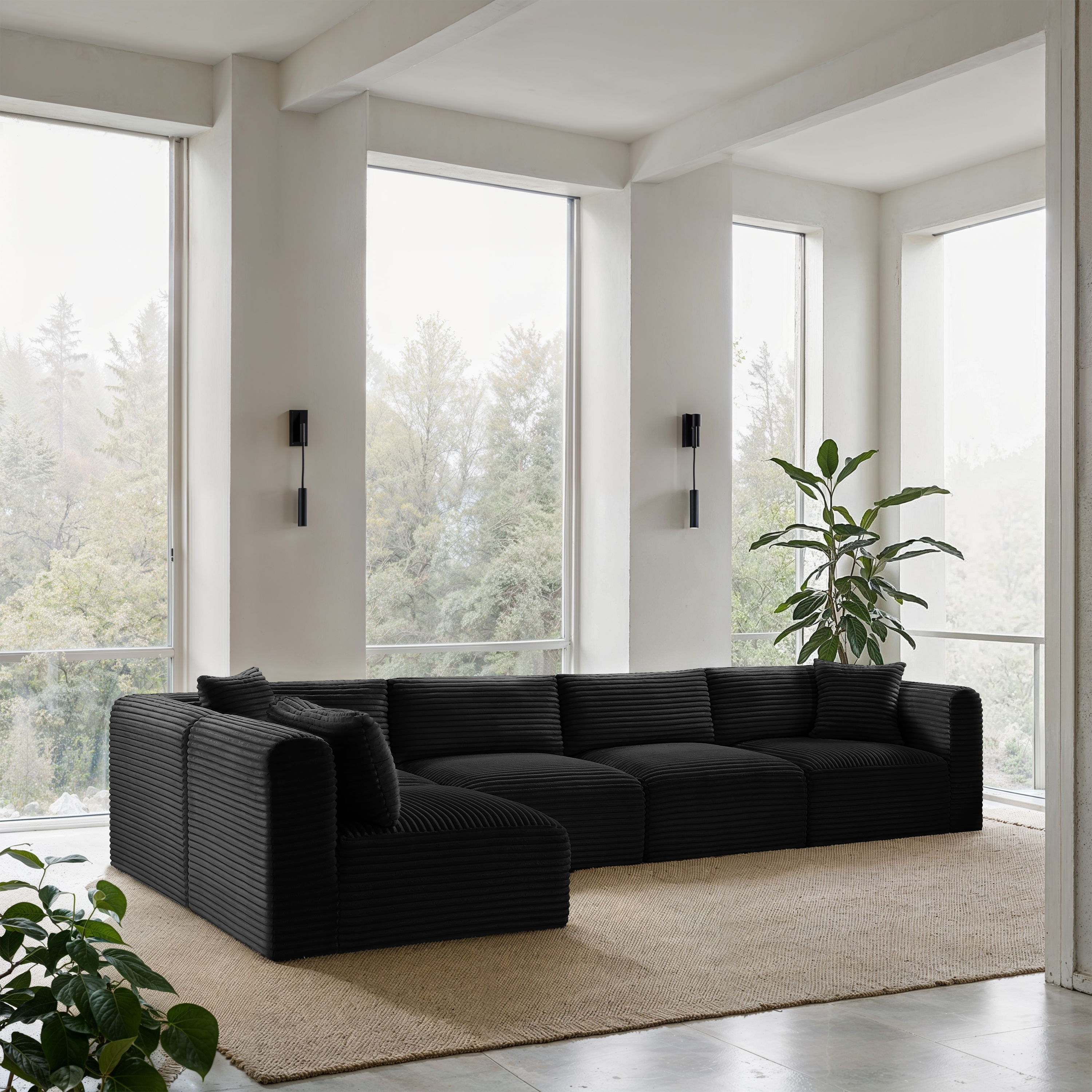 Shaggy - 5 Piece Modular Sectional - Black