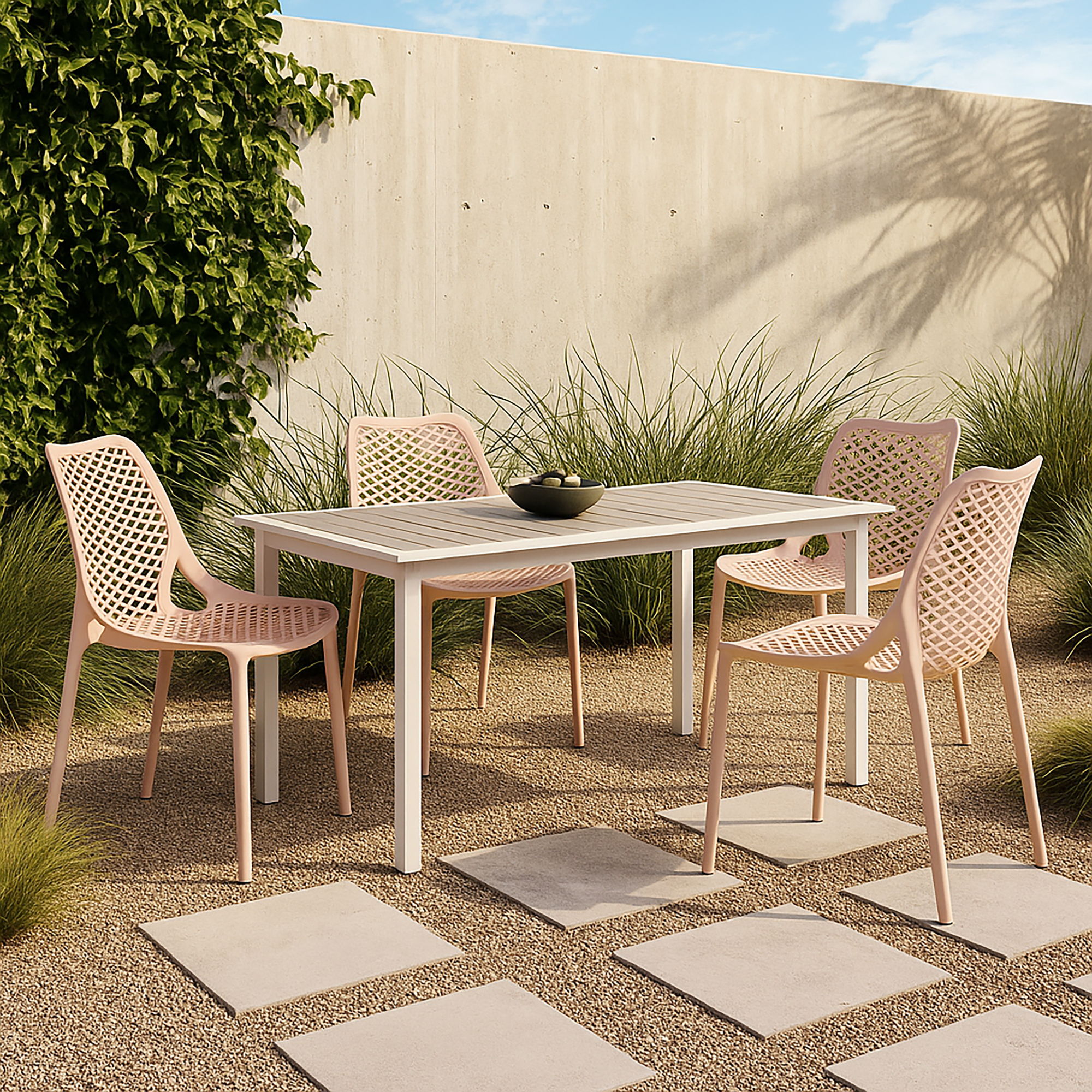 Mykonos - Plastic Outdoor Patio Dining Chair (Set of 4) - Pink