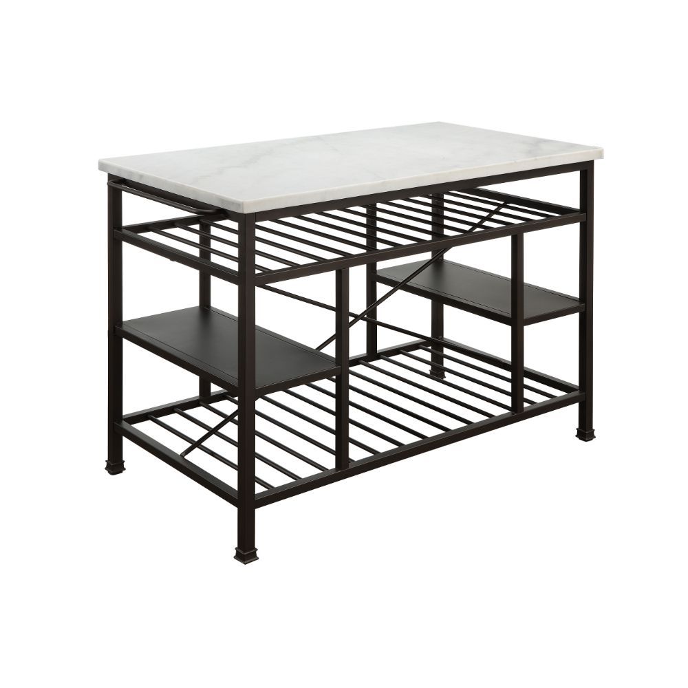 Lanzo - Kitchen Island - Marble Top & Gunmetal, dark gray