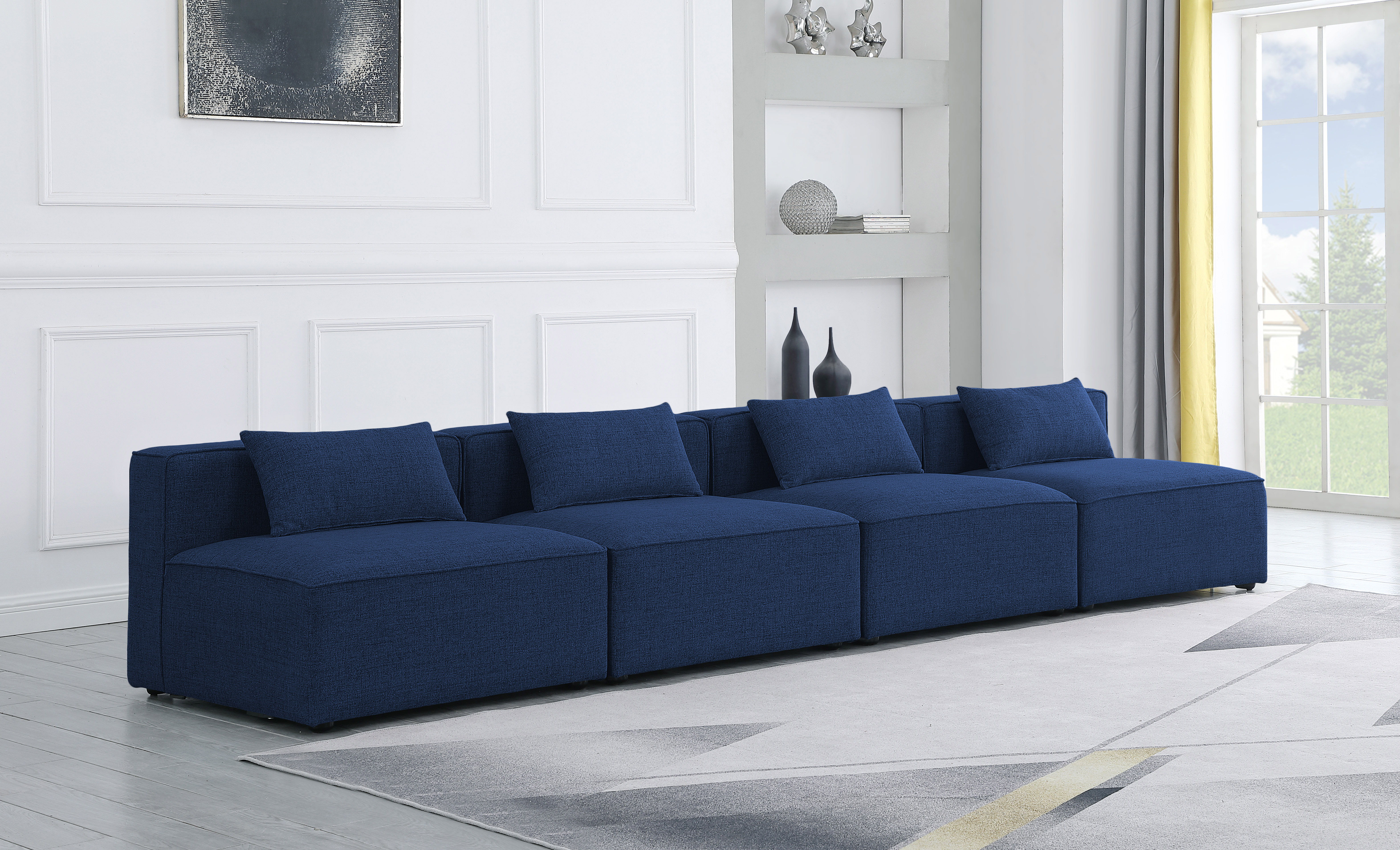 Cube - Linen Modular 4 Piece Armless Sofa - Navy