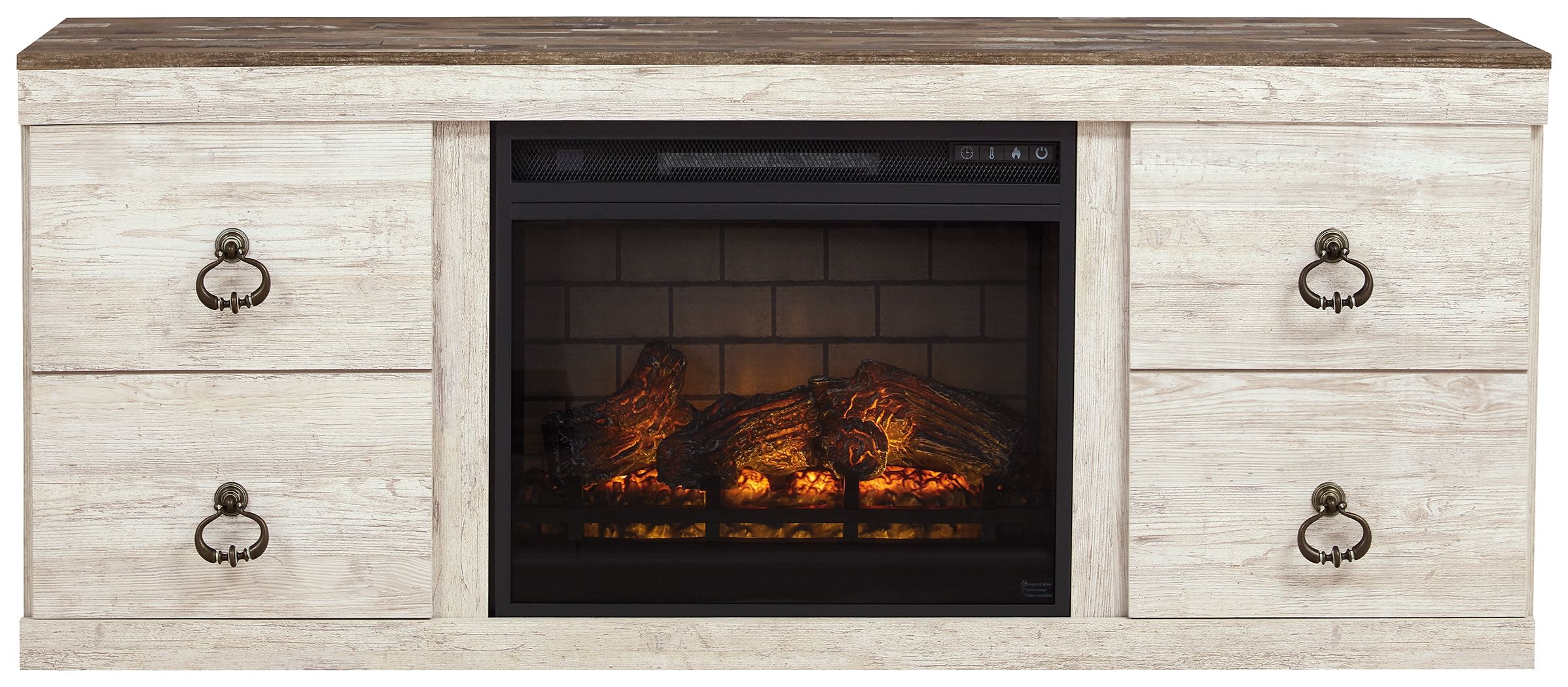 Willowton - 5-Piece Entertainment Center With Electric Fireplace - Whitewash