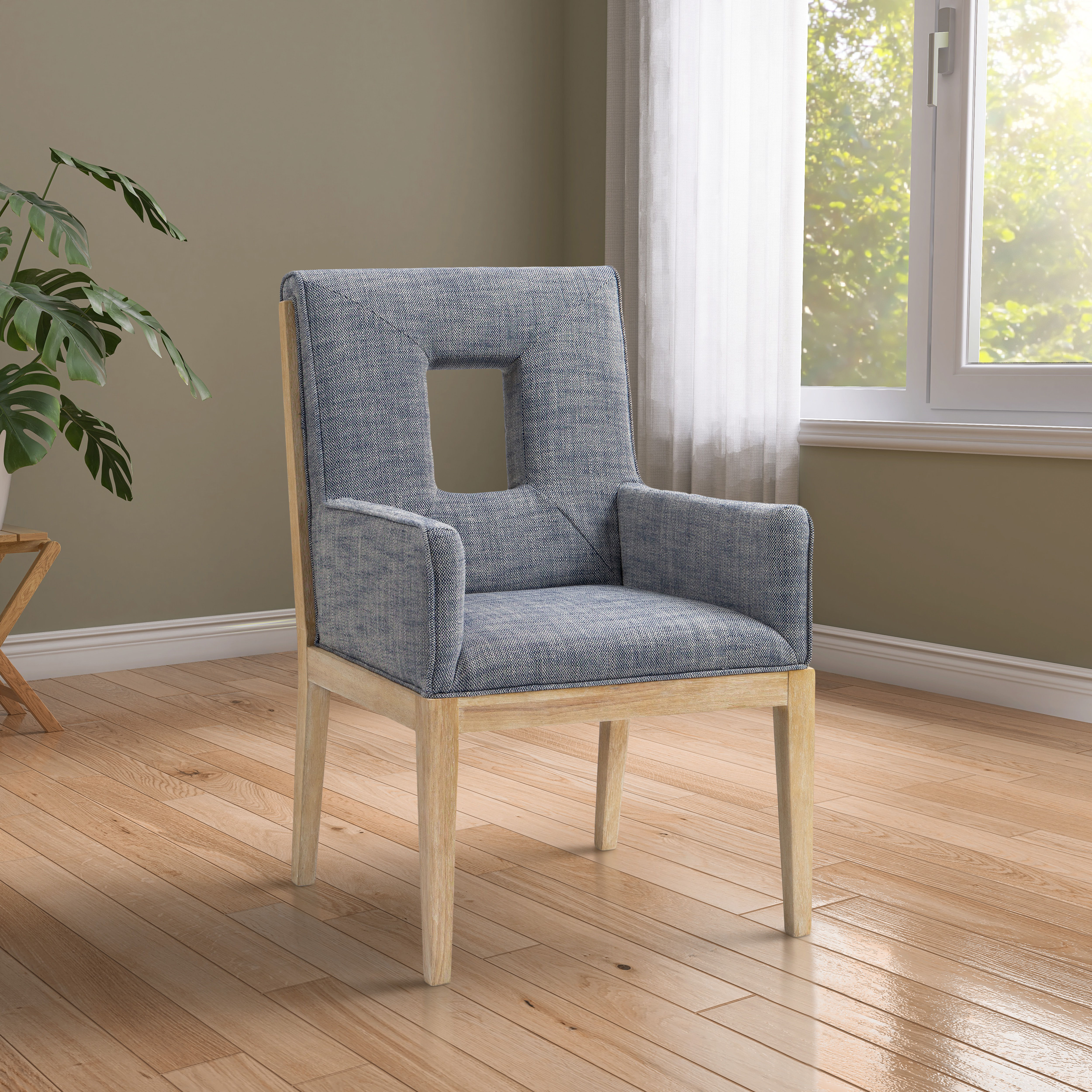 Gwendolyn - Dining Arm Chair With Natural Frame - Navy