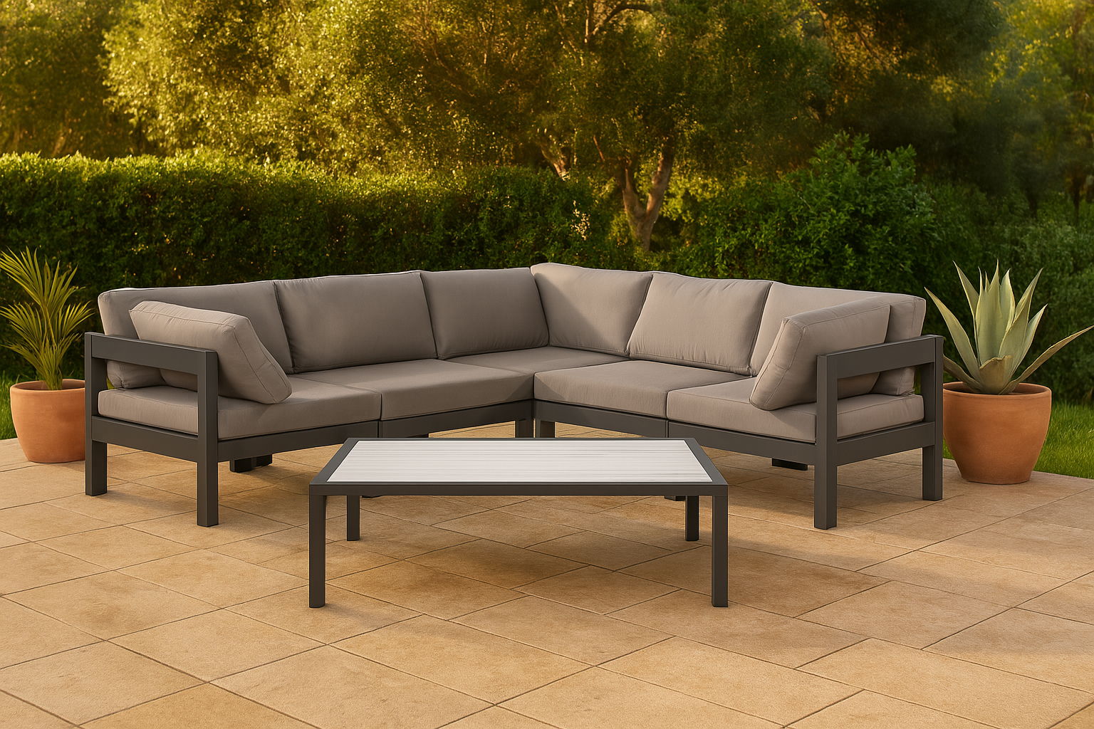 Nizuc - Outdoor Patio 5 Piece Modular Corner Sectional With Gray Frame - Gray