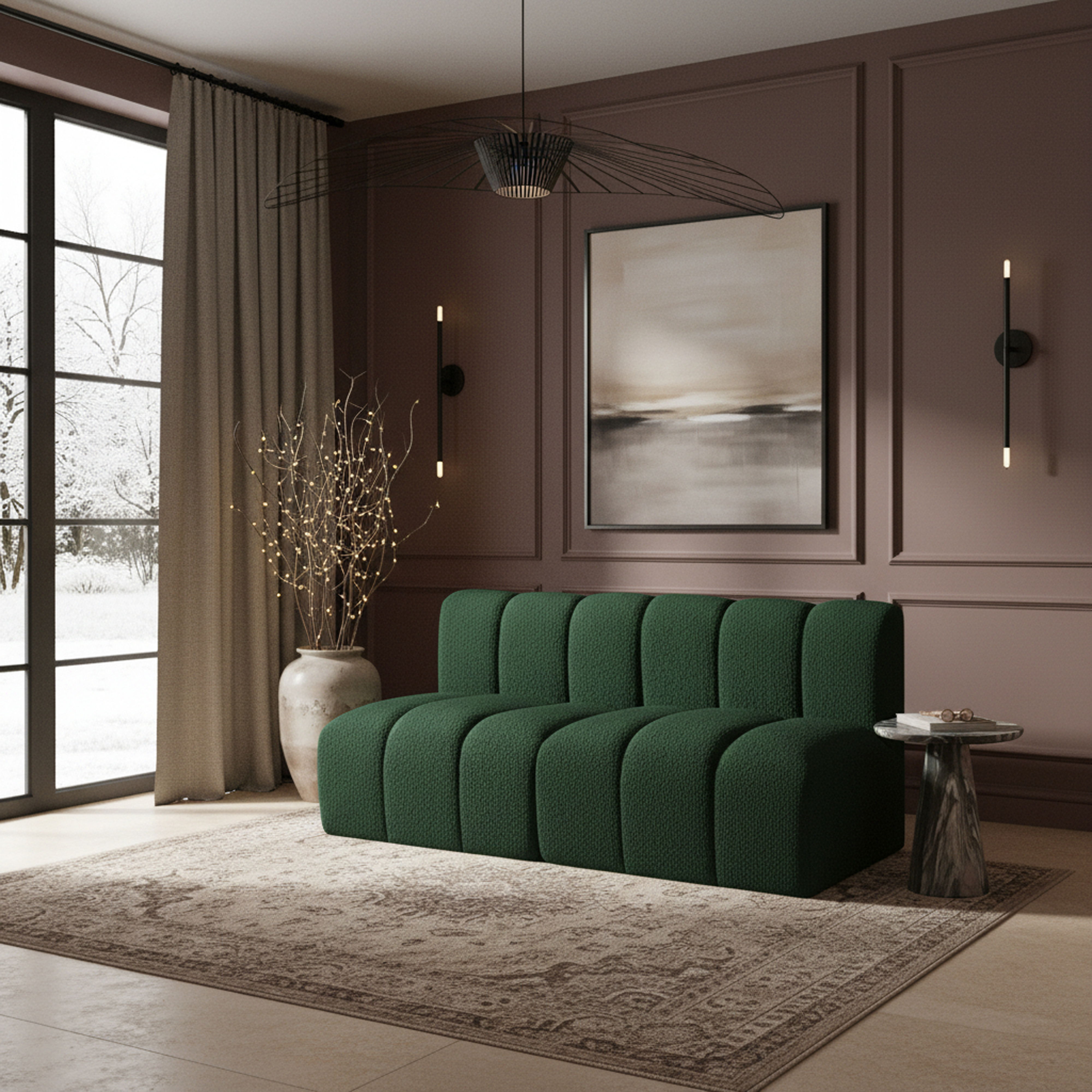 Arc - Boucle Fabric 2 Pieces Modular Sofa - Green