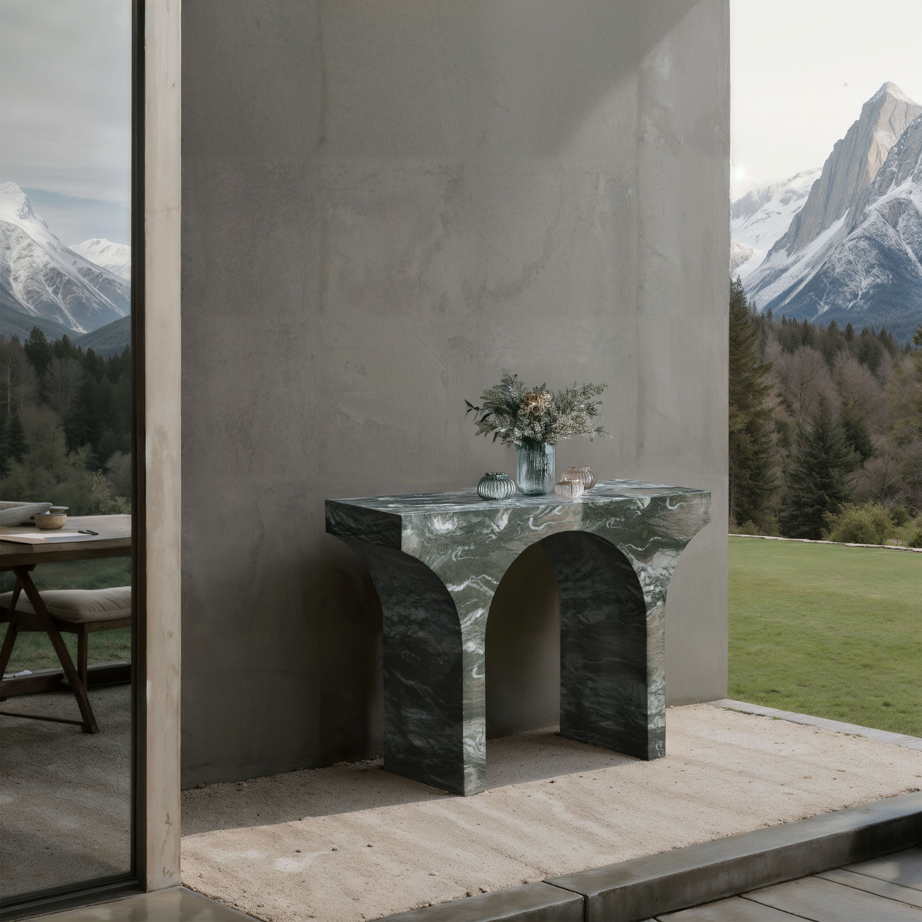 Pomezia - Marble Finish Console Table - Green