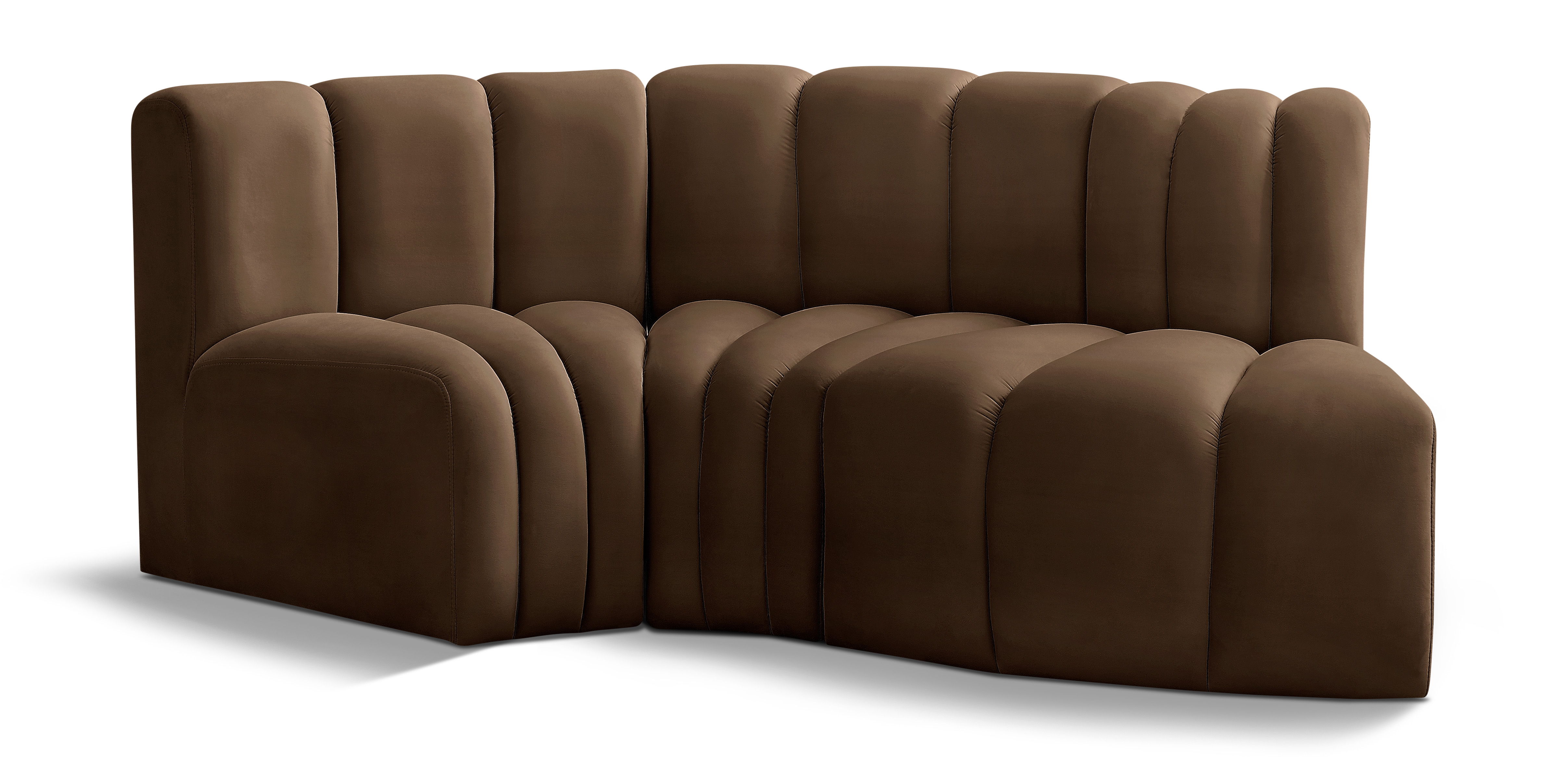 Arc - Velvet 3 Piece Modular L-Shaped Sofa - Brown