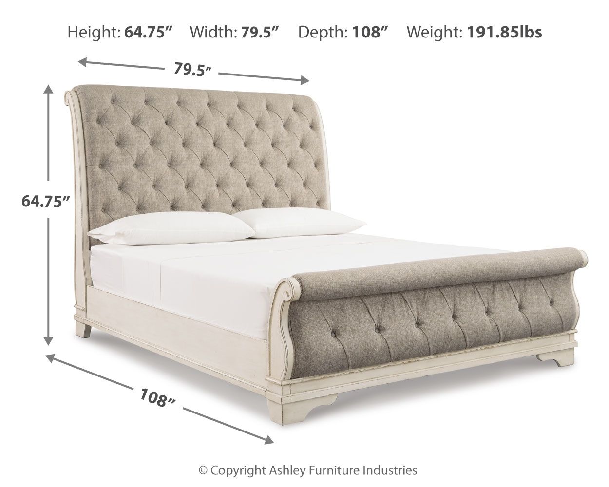 Ashley Furniture Realyn - California King Upholstered Sleigh Bed - Chipped White - Image 11