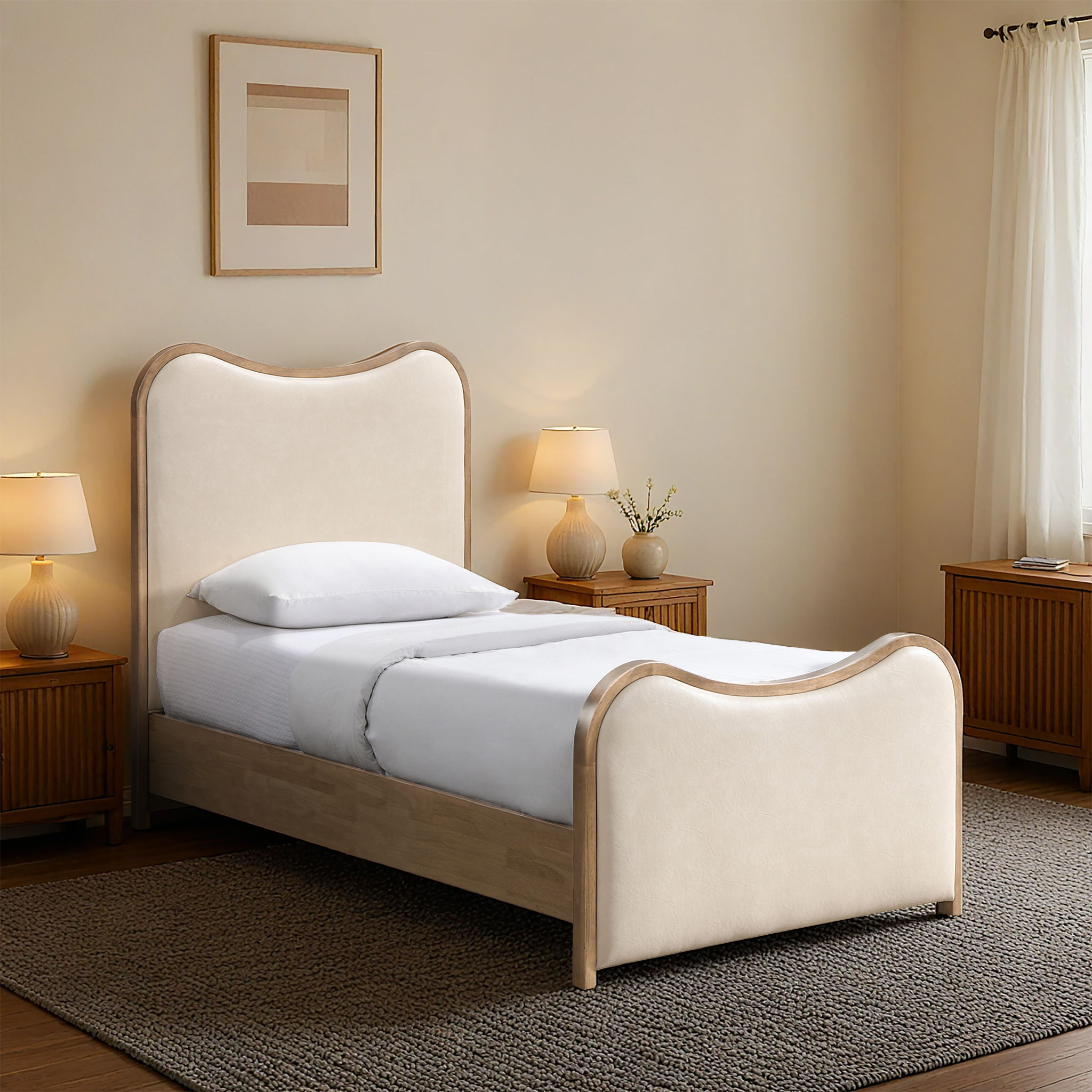 Arvada - Vegan Leather Twin Bed - Cream